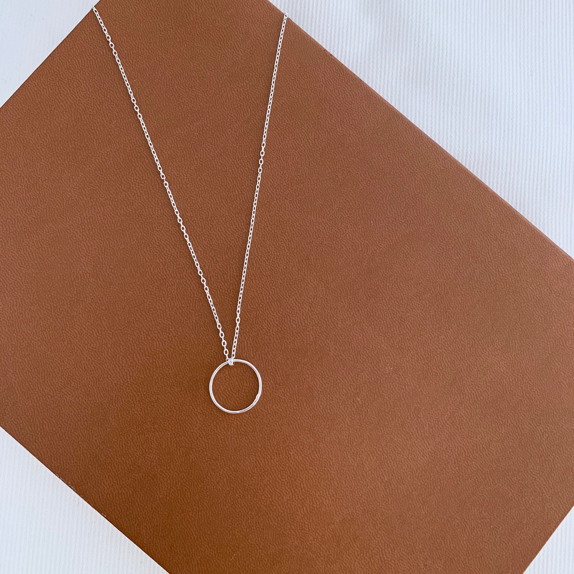 Collier femme Argent 925 anneau rond / Collier chaine pendentif cercle