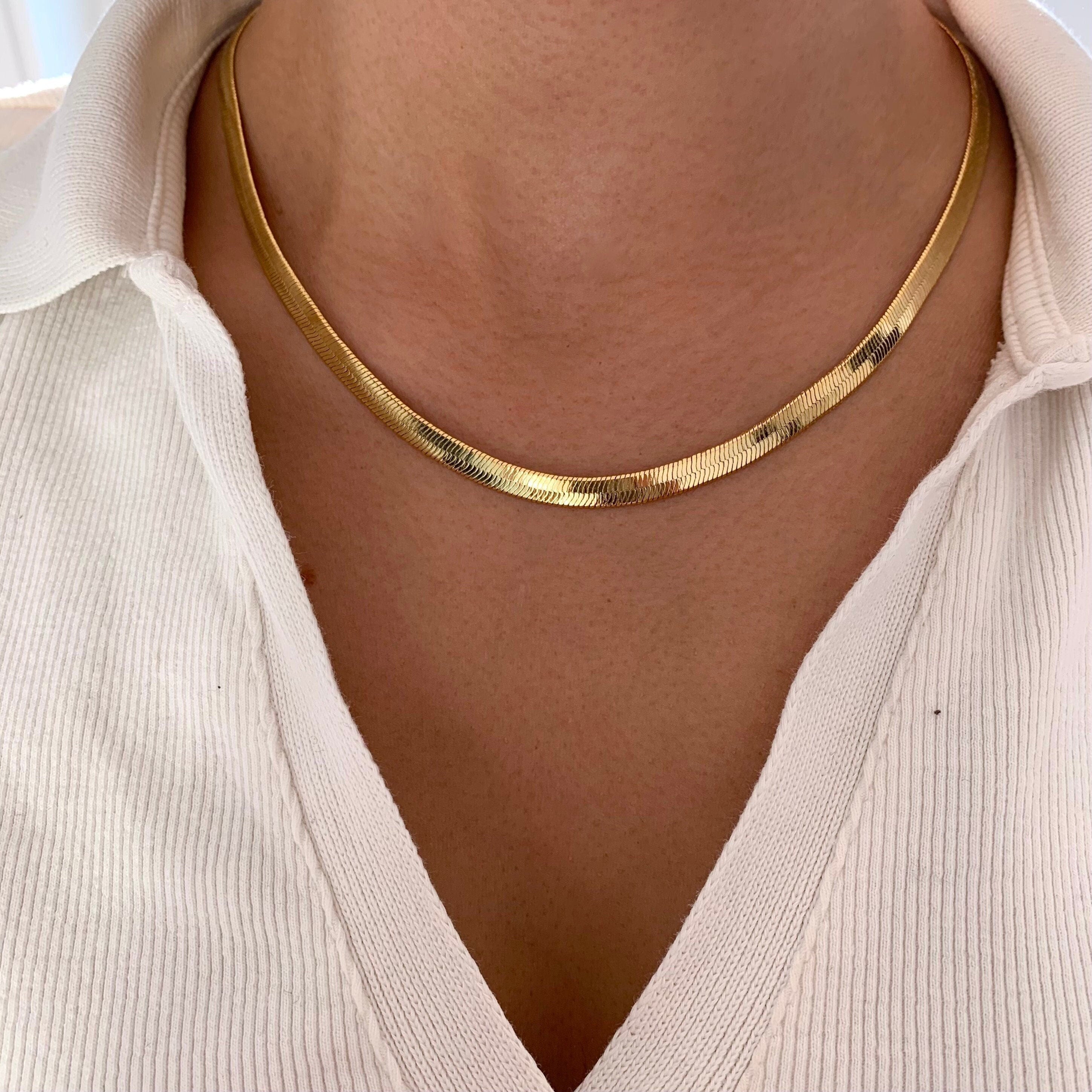 Collier chaine plate serpentine acier inoxydable / Collier femme doré chaine / Snake chain