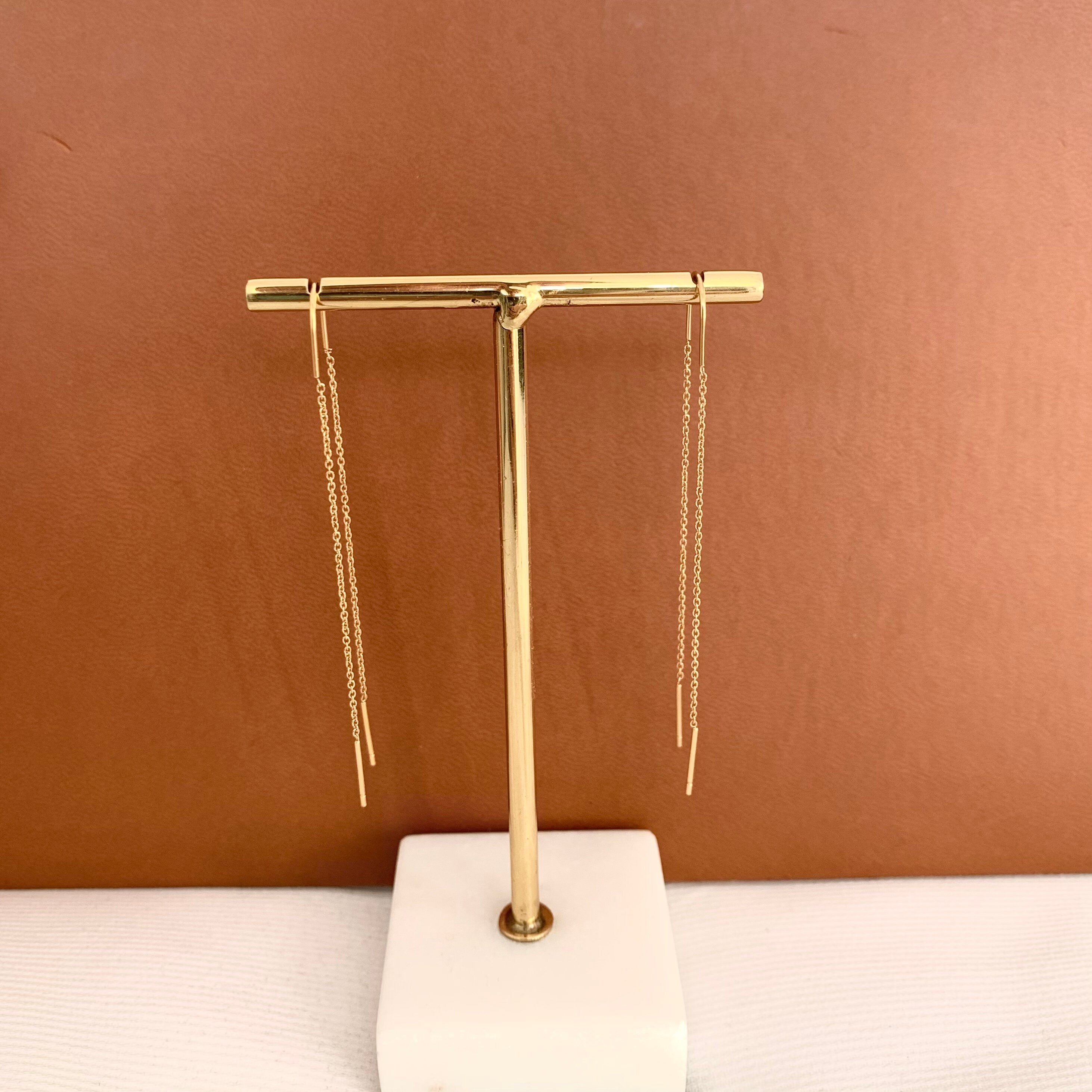Boucle d'oreille pendantes des deux cotés / Boucles d'oreille chaine traversante avant arrière acier inoxydable