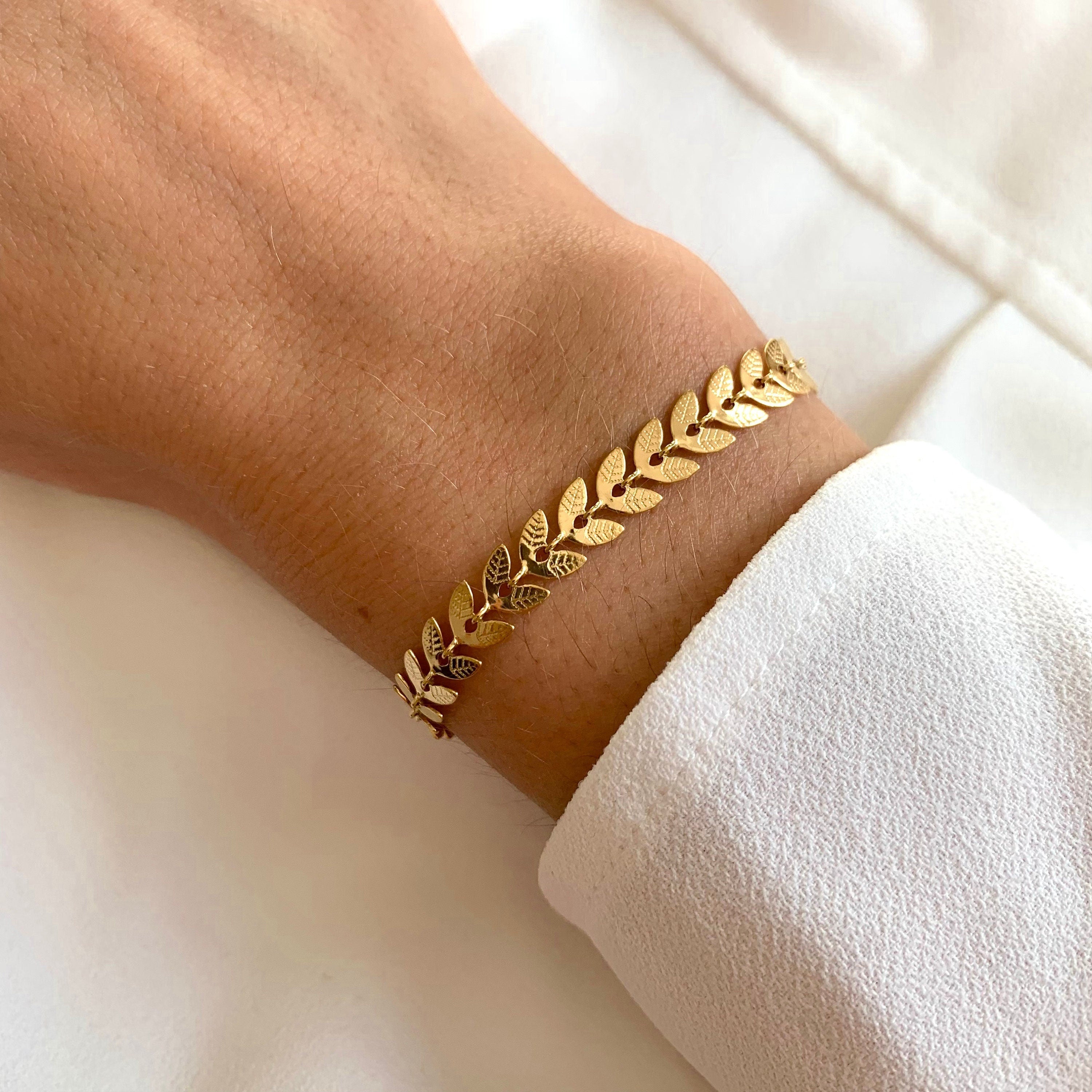 Bracelet femme chaine épis laurier acier inoxydable / Chaine épis / Chaine chevrons