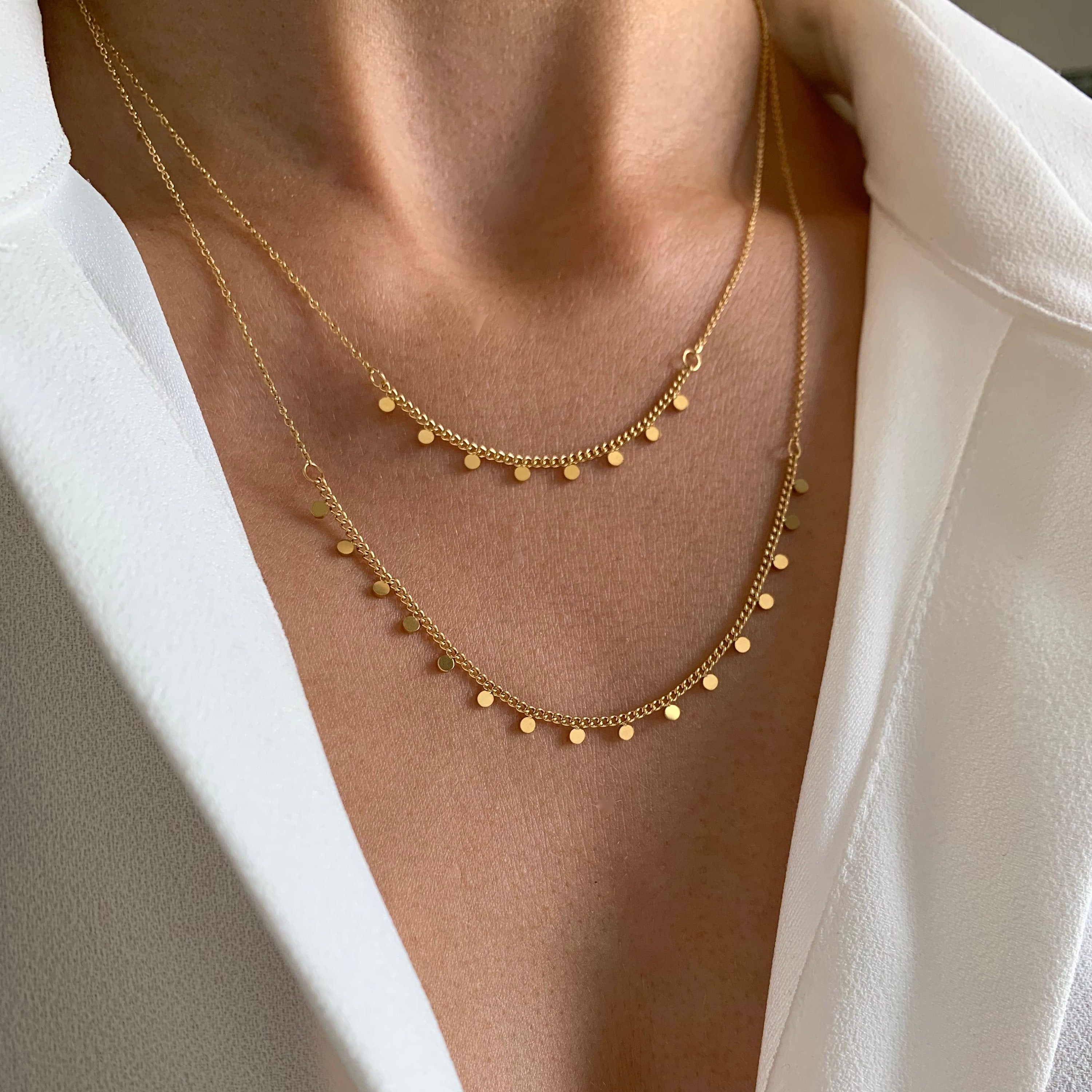 Collier fin double rang chaines / Collier femme minimaliste chaine à billes acier inoxydable