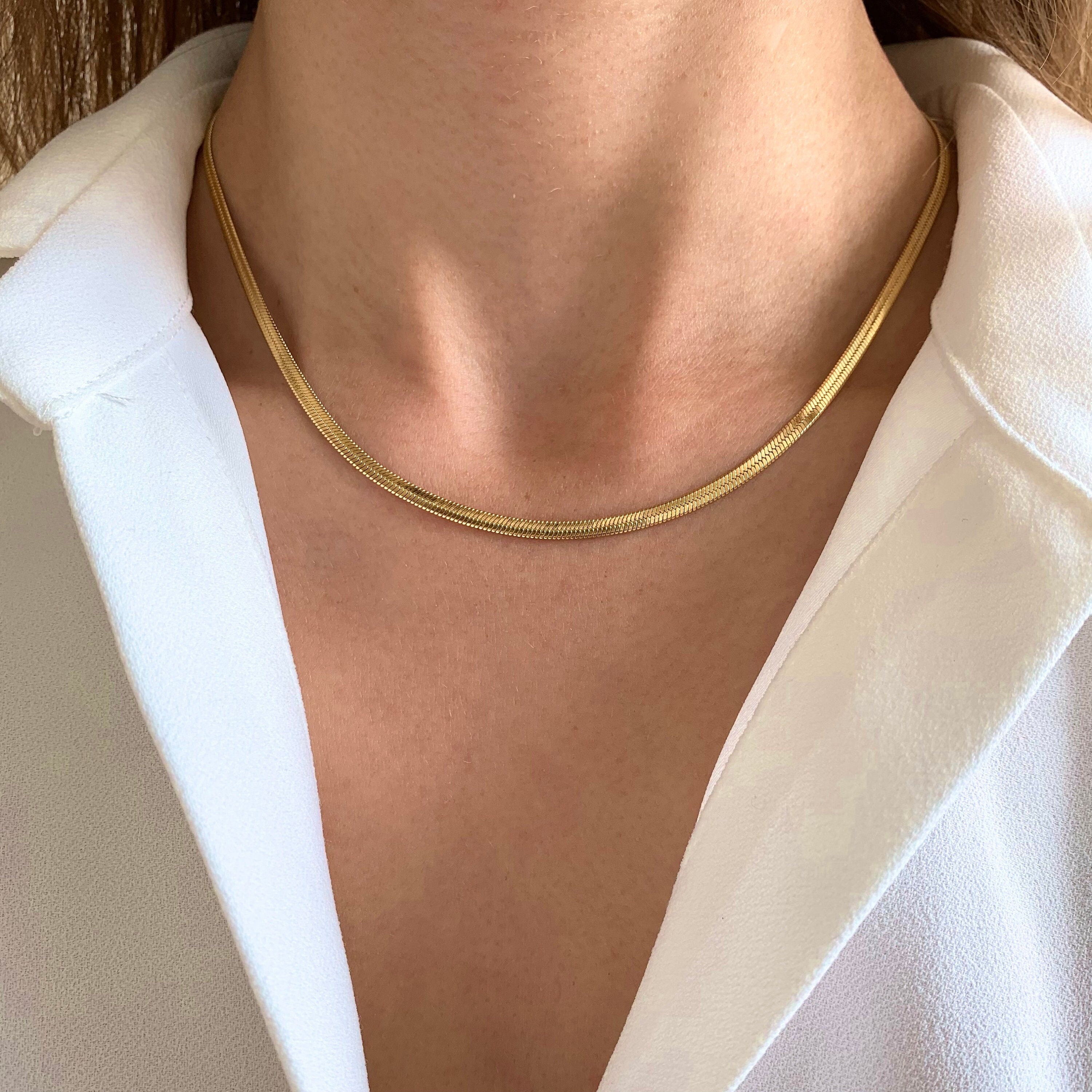 Collier chaine plate serpentine acier inoxydable / Collier femme doré chaine / Snake chain