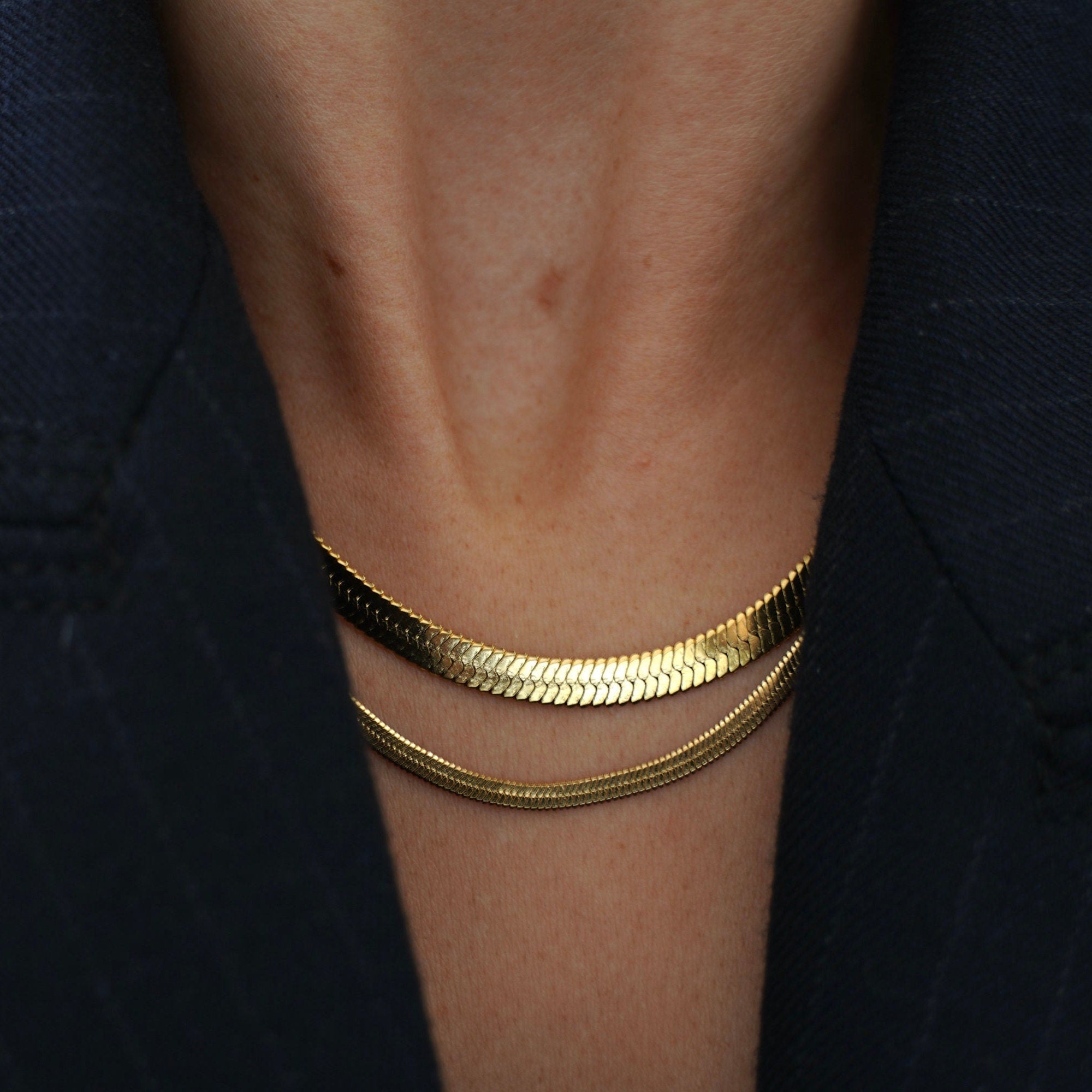 Collier chaine plate serpentine acier inoxydable / Collier femme doré chaine / Snake chain