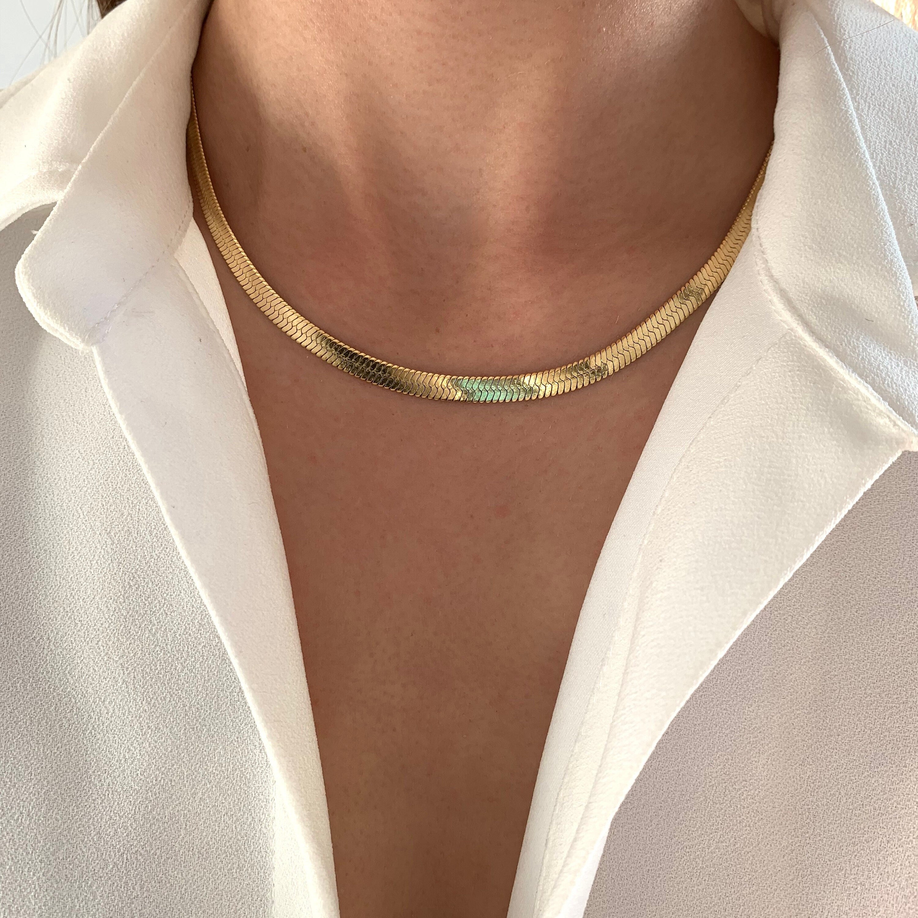 Collier chaine plate serpentine acier inoxydable / Collier femme doré chaine / Snake chain