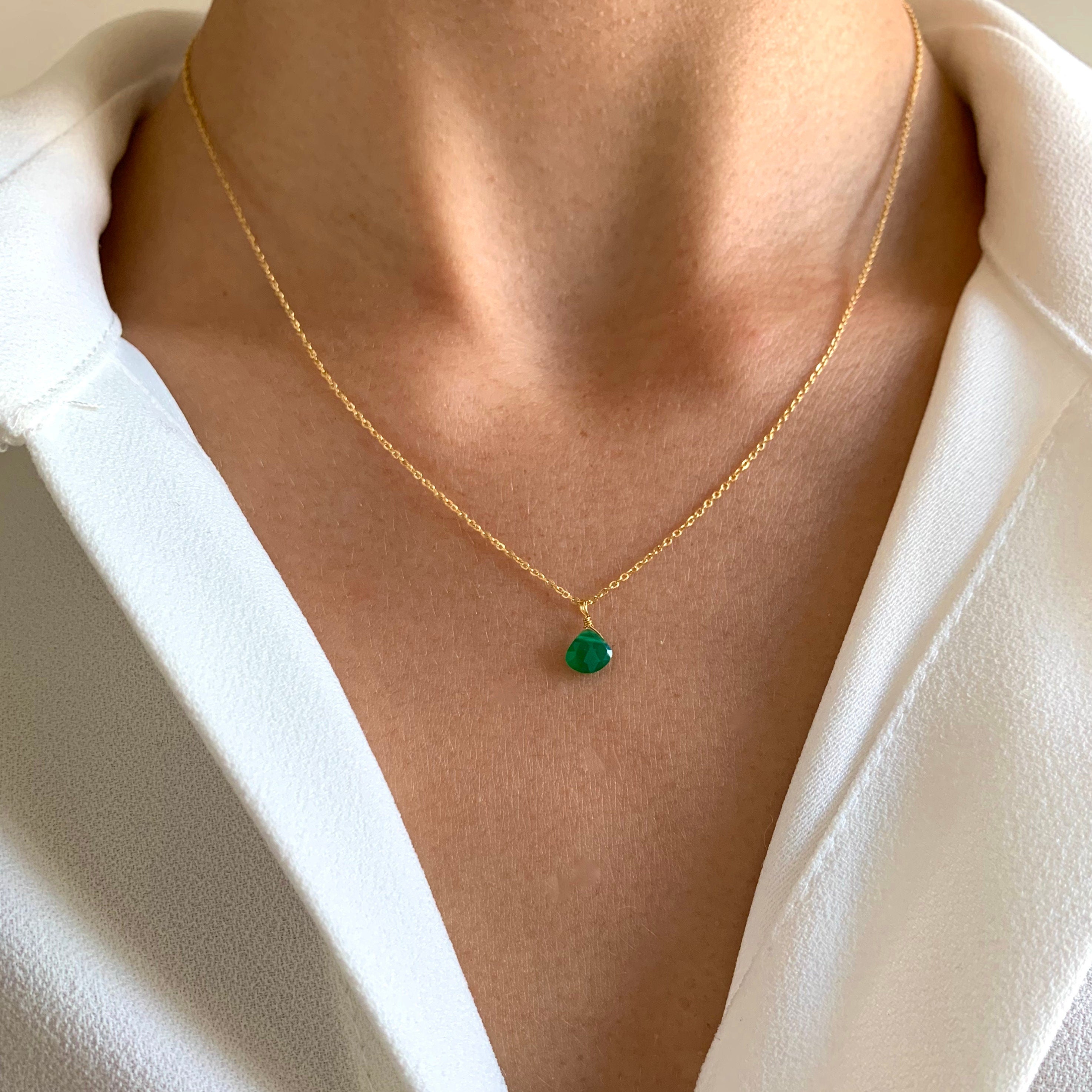 Collier fin chaine acier inoxydable pendentif pierre Quartz rose / Collier femme minimaliste chaine fine pierre naturelle goutte