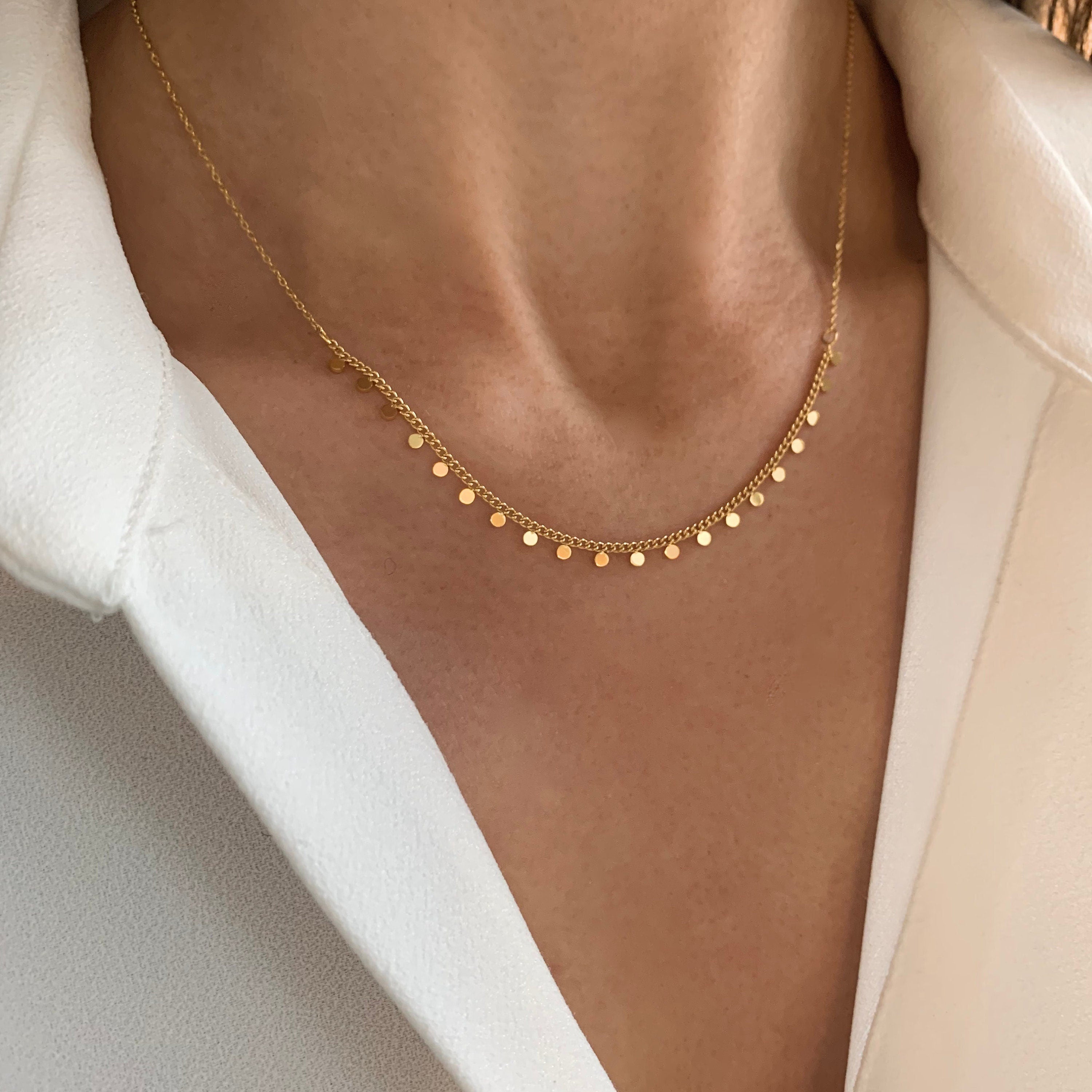 Collier acier inoxydable chaine billes / ras de cou pendentif rond / Collier femme minimaliste