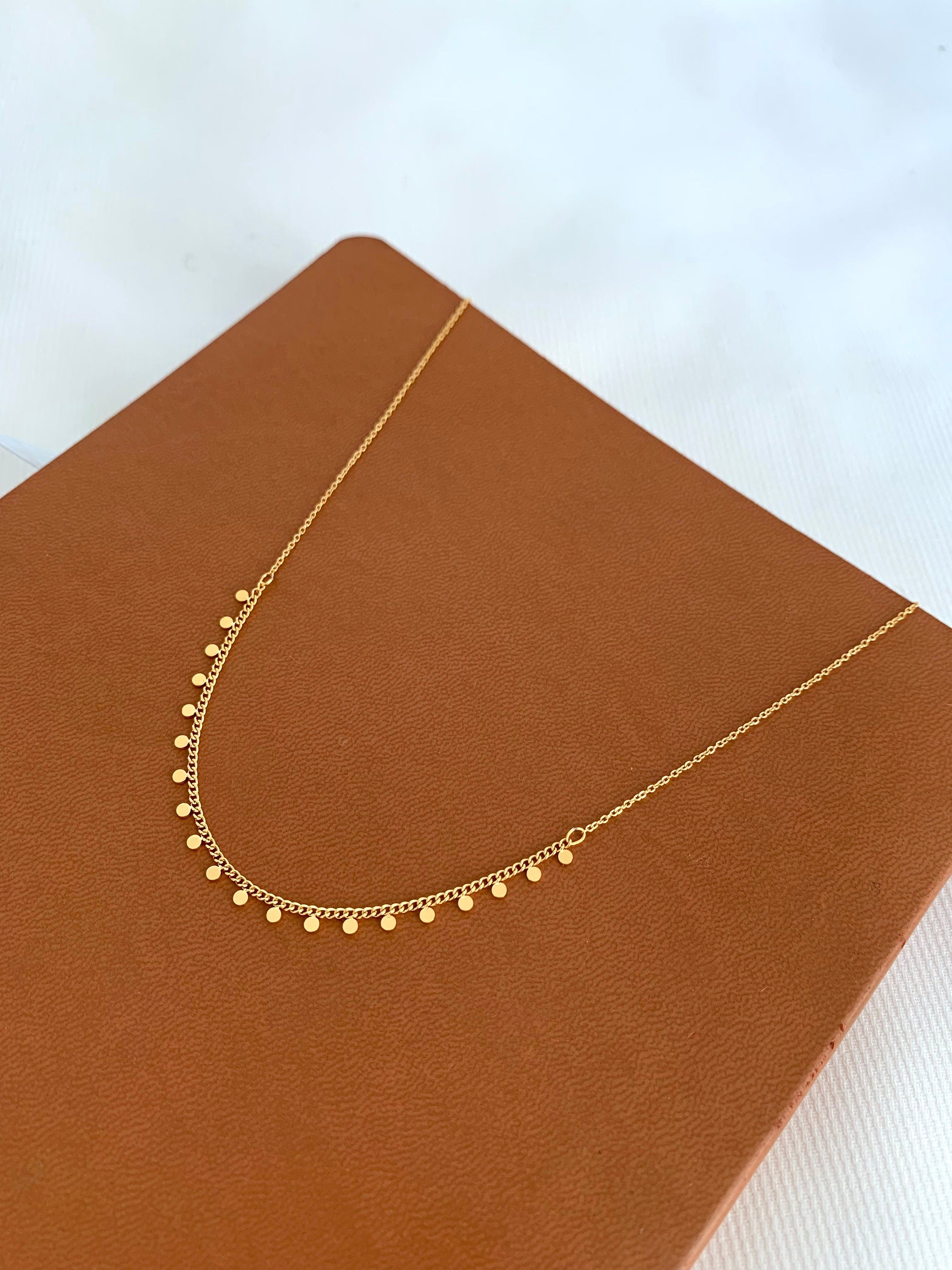 Collier acier inoxydable chaine billes / ras de cou pendentif rond / Collier femme minimaliste