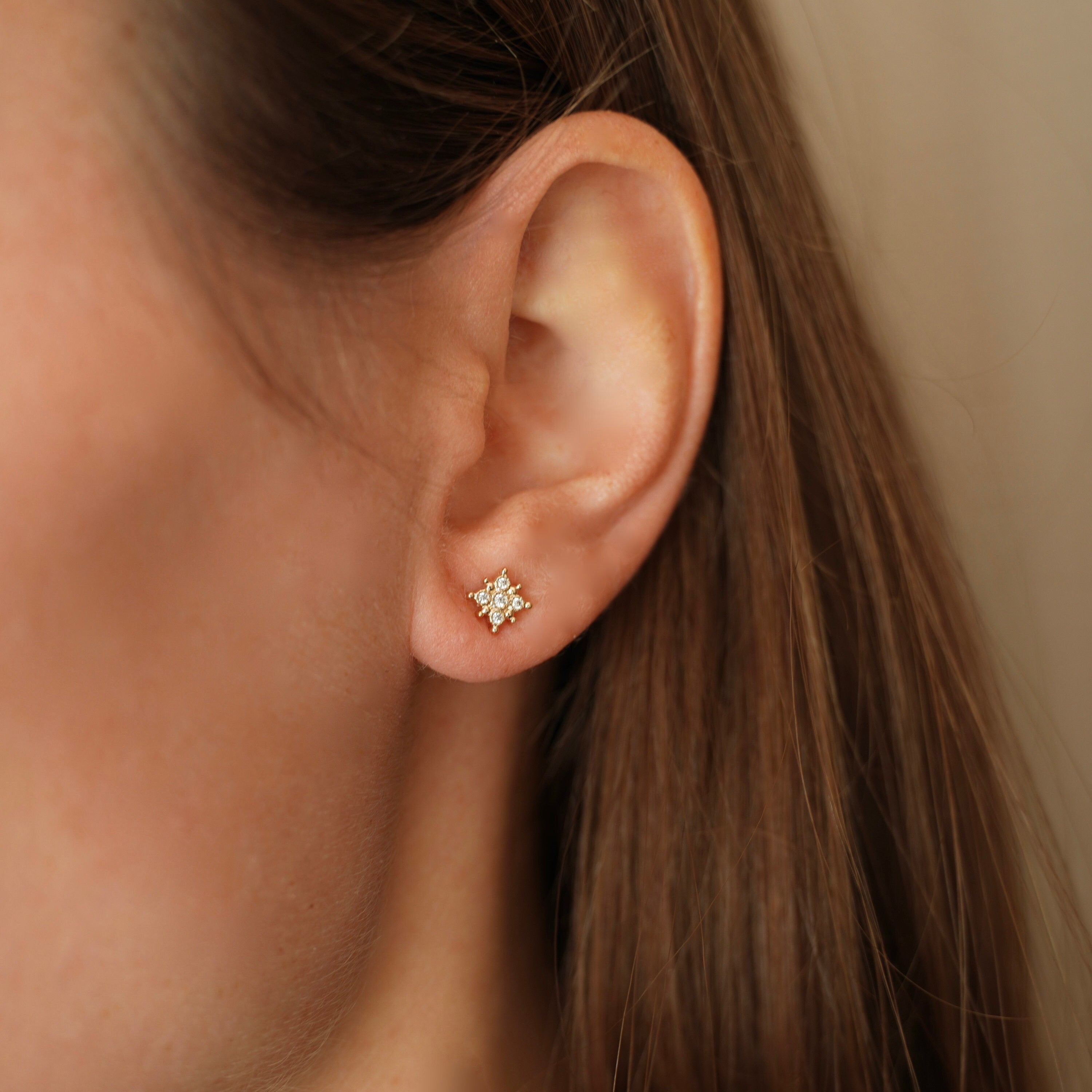 Boucles d'oreilles plaqué or fleur zircons brilliants