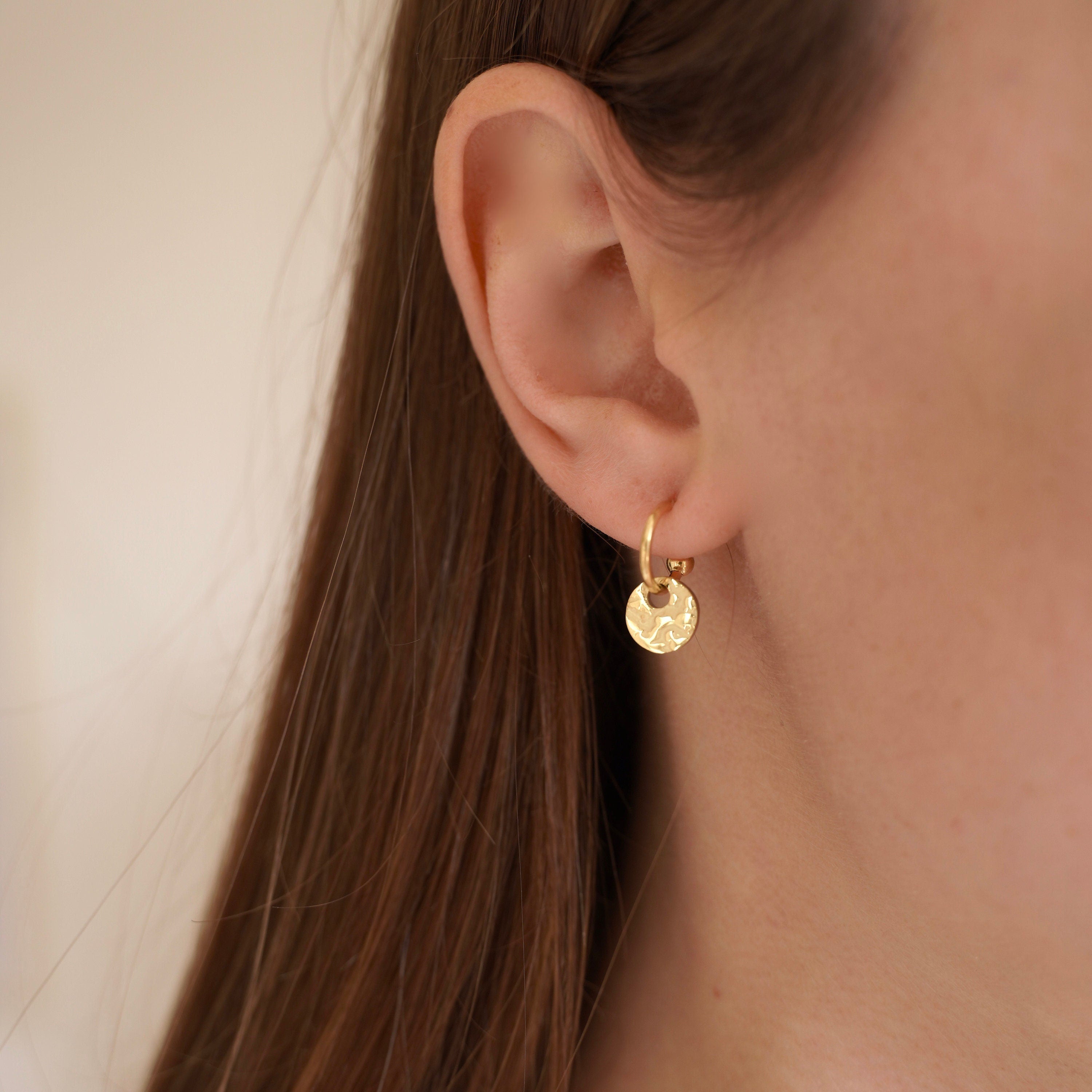 Boucles d'oreilles pendantes acier inoxydable pendentif rond / Boucles d'oreilles minimalistes petits anneaux