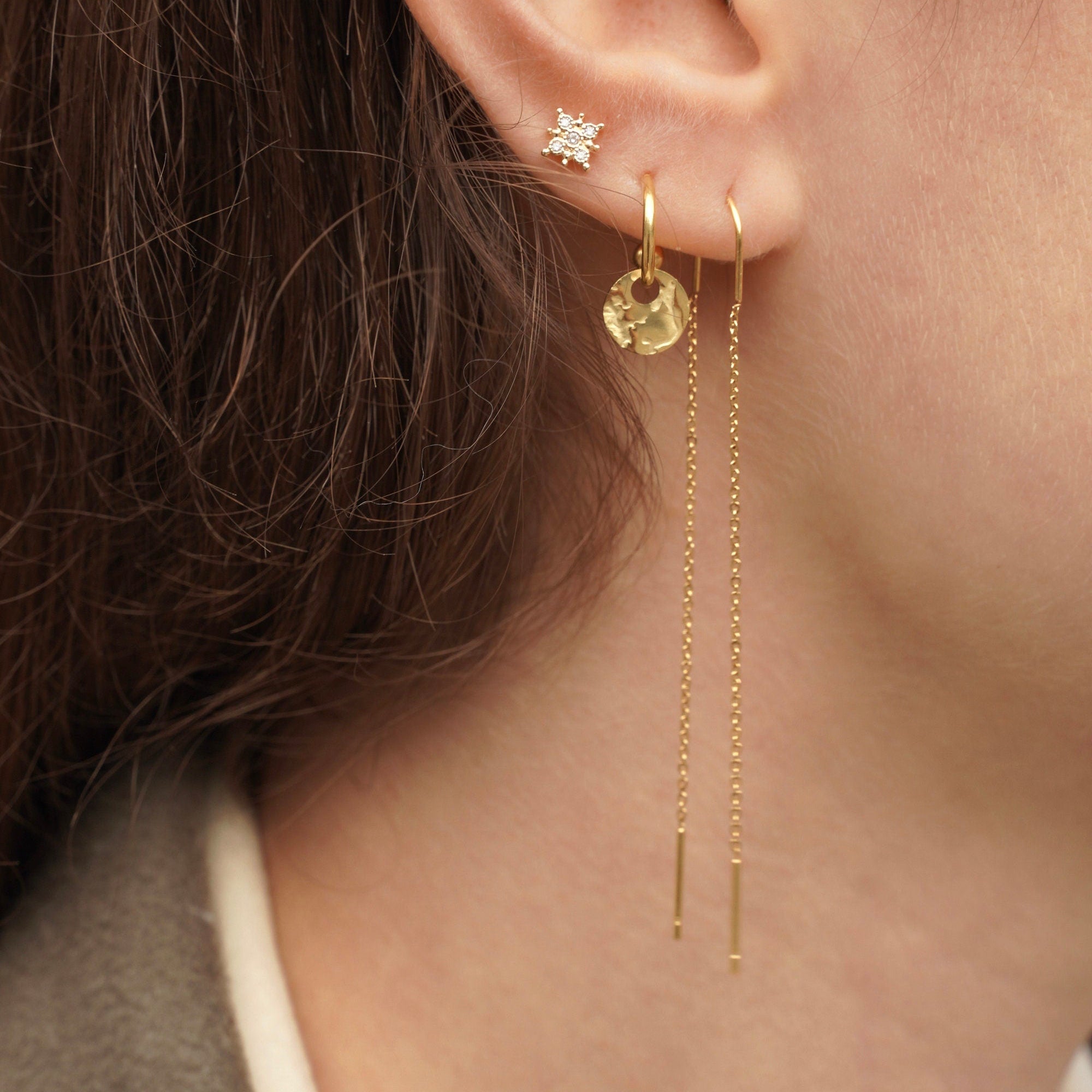 Boucles d'oreilles pendantes acier inoxydable pendentif rond / Boucles d'oreilles minimalistes petits anneaux