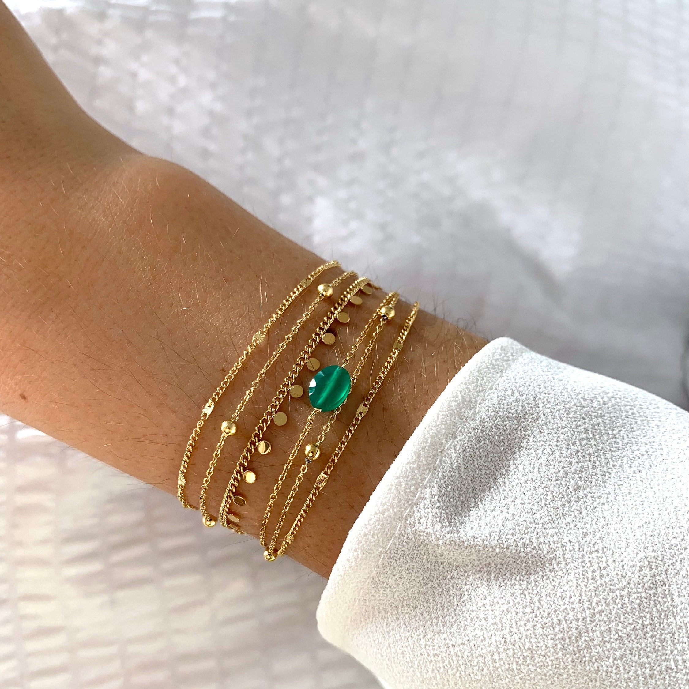 Bracelet femme acier inoxydable double rang chaine fine / Bracelet fin minimaliste