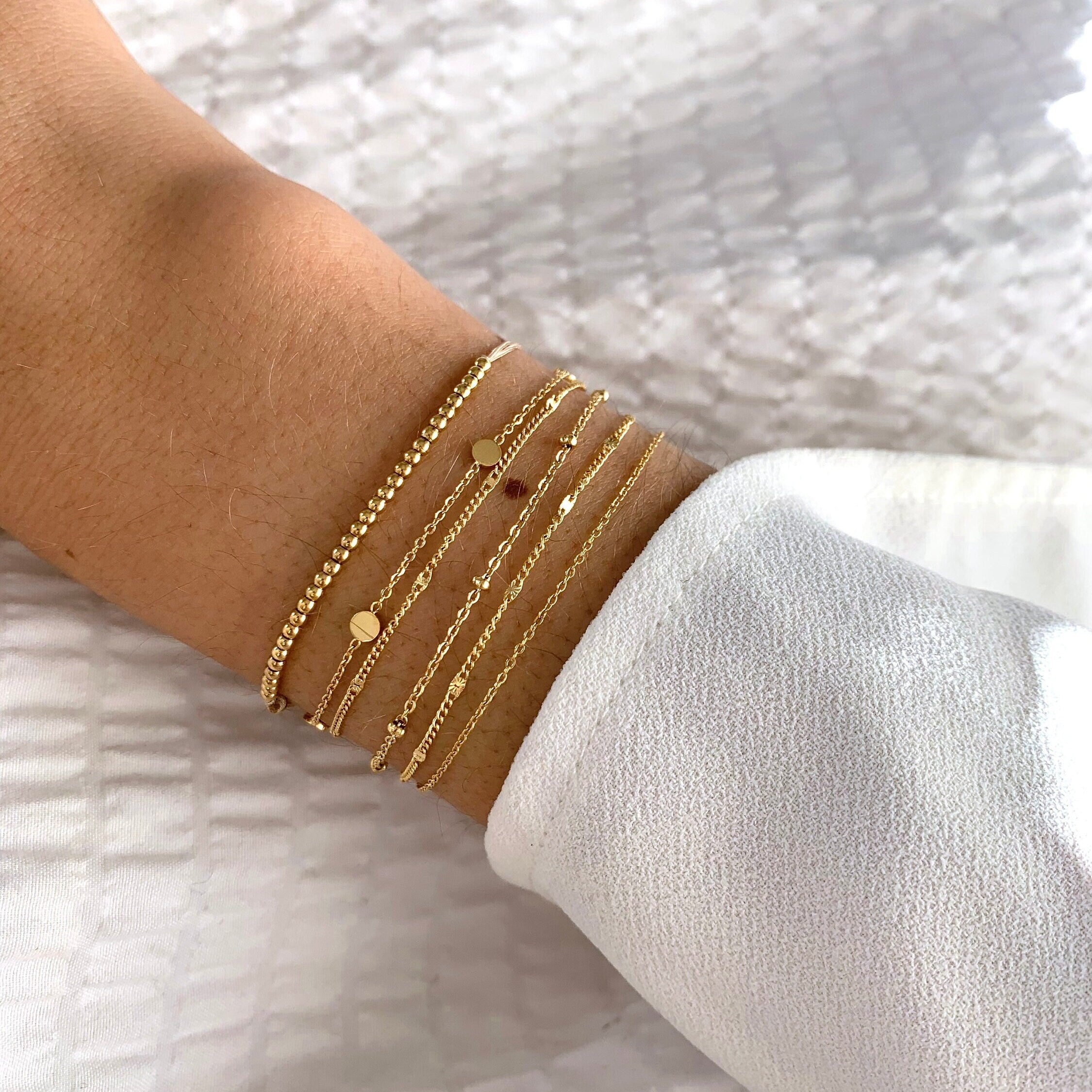 Bracelet femme acier inoxydable double rang chaine fine / Bracelet fin minimaliste