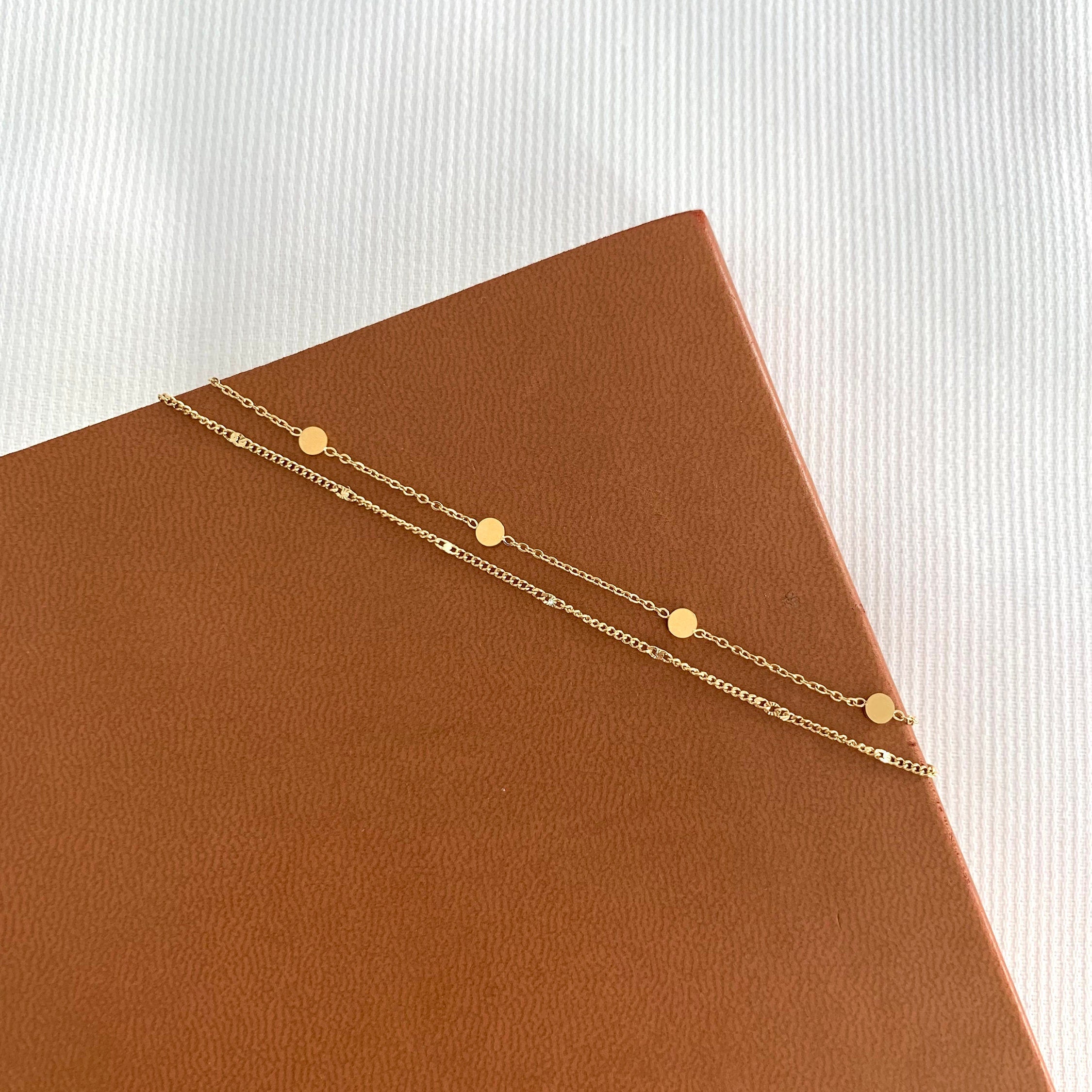 Bracelet femme acier inoxydable double rang chaine fine / Bracelet fin minimaliste