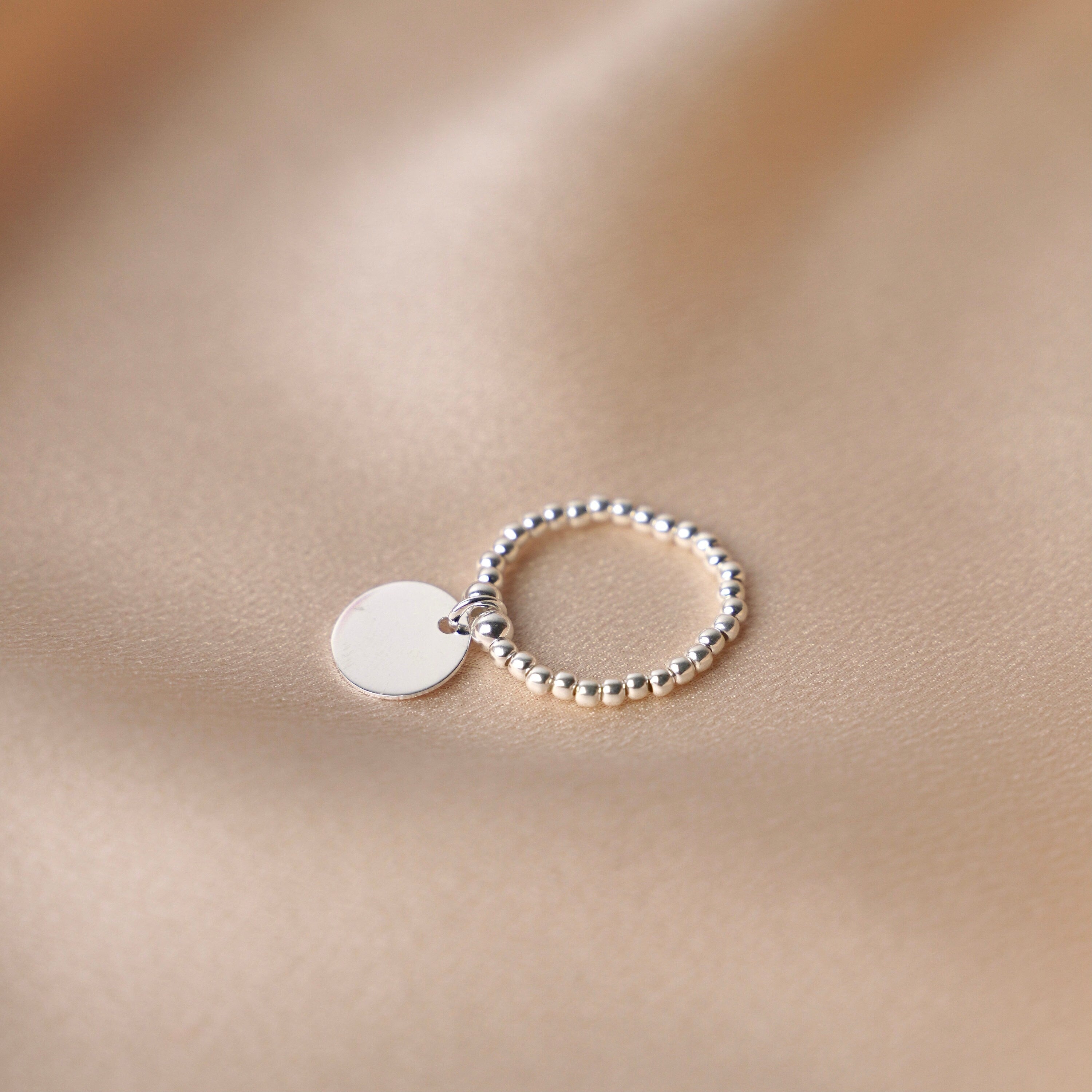 Bague femme argent 925 perles médaille / Bague réglable / Bague pampille ronde