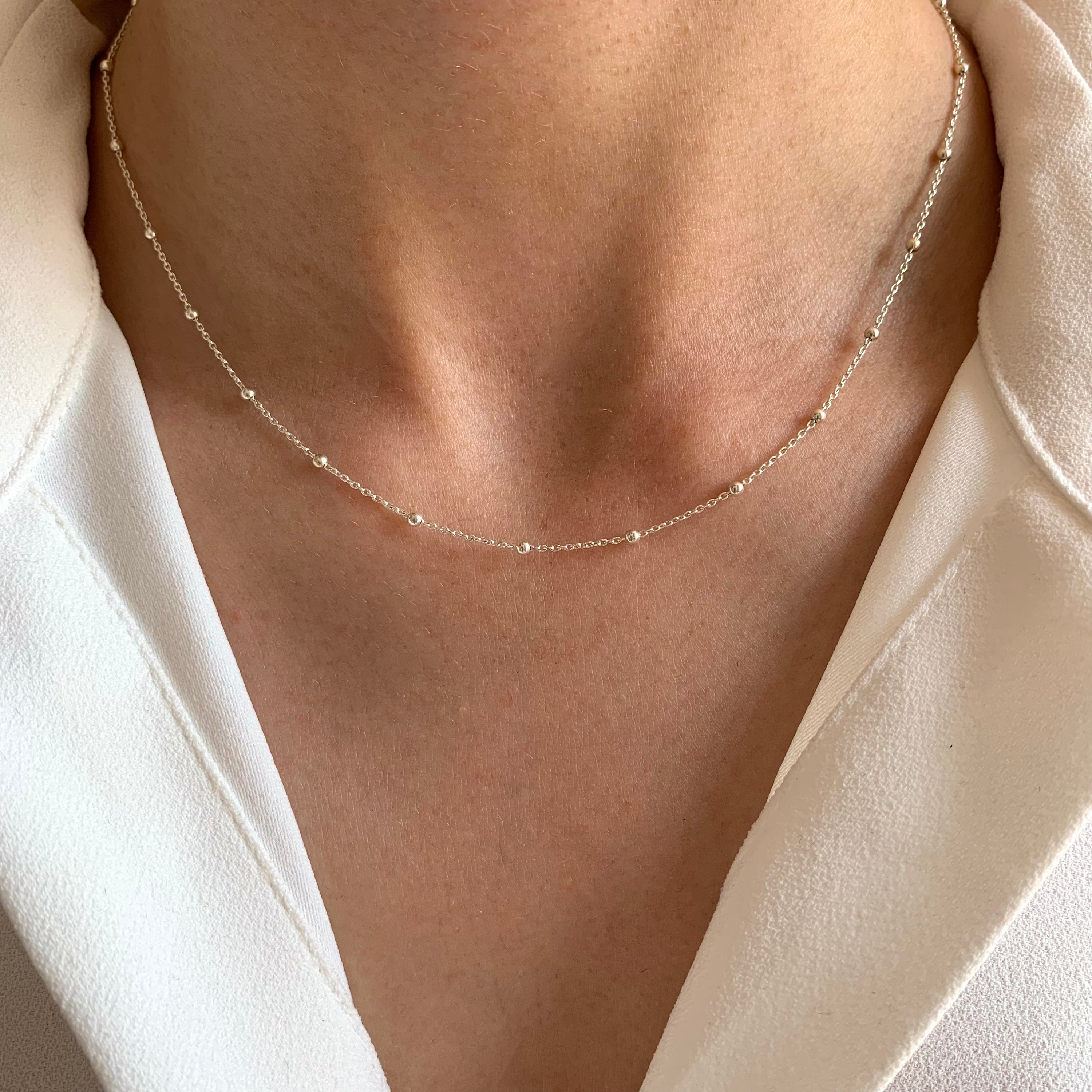 Collier Argent 925 chaine boule / Collier femme fin chaine billes minimaliste / Cadeau femme