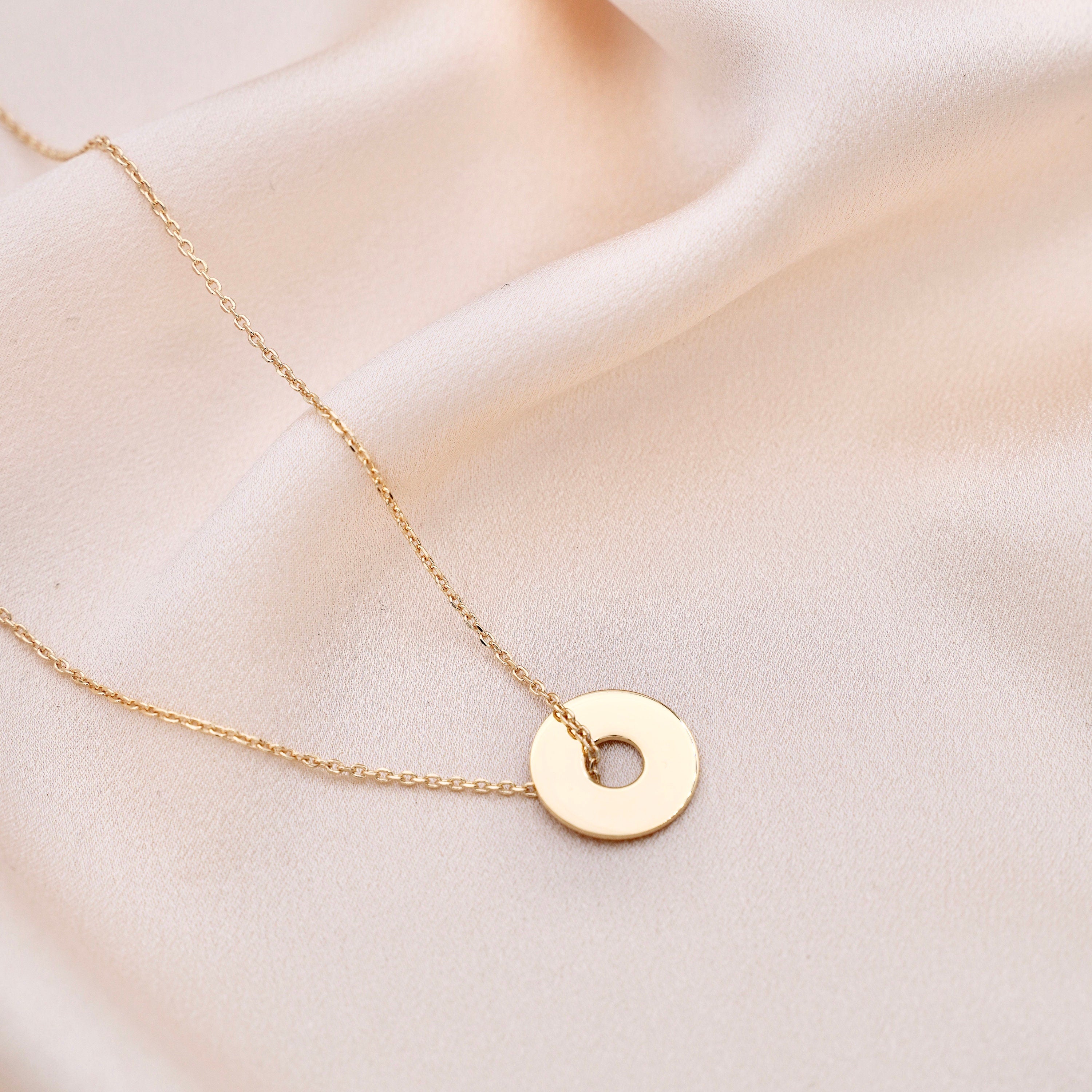 Collier plaqué or pendentif anneau rond plaqué or / Cadeau femme / Collier femme chaine plaqué or