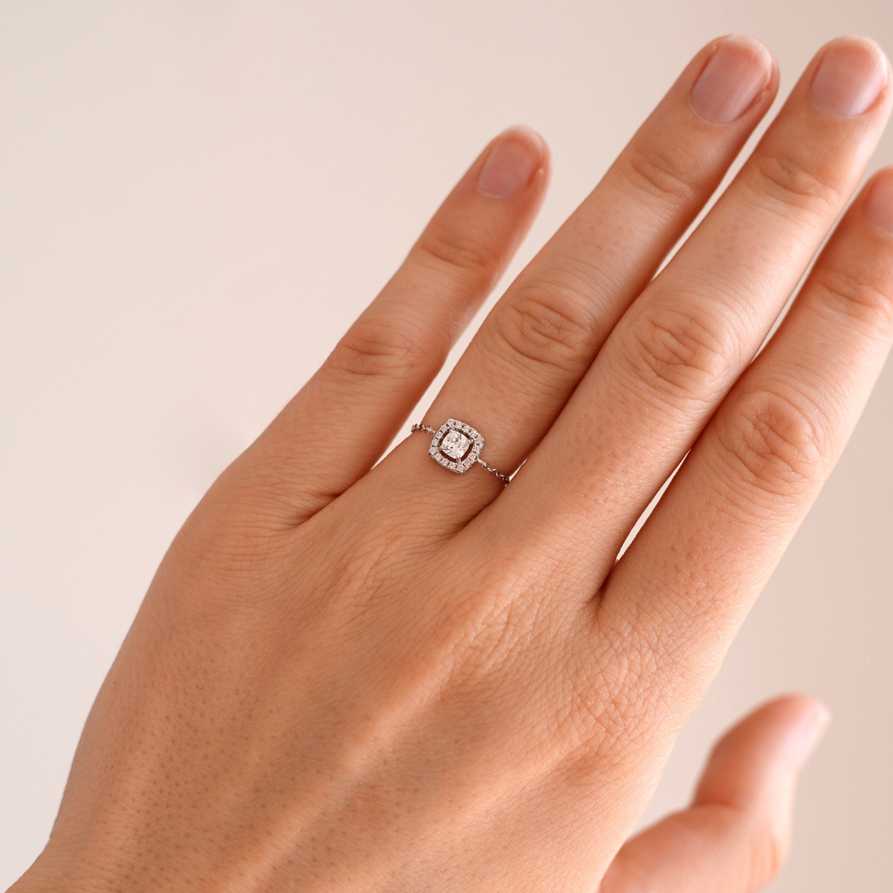 Bague femme Argent 925 brillant zirconium carré / Bague réglable / Bague chaine brillant