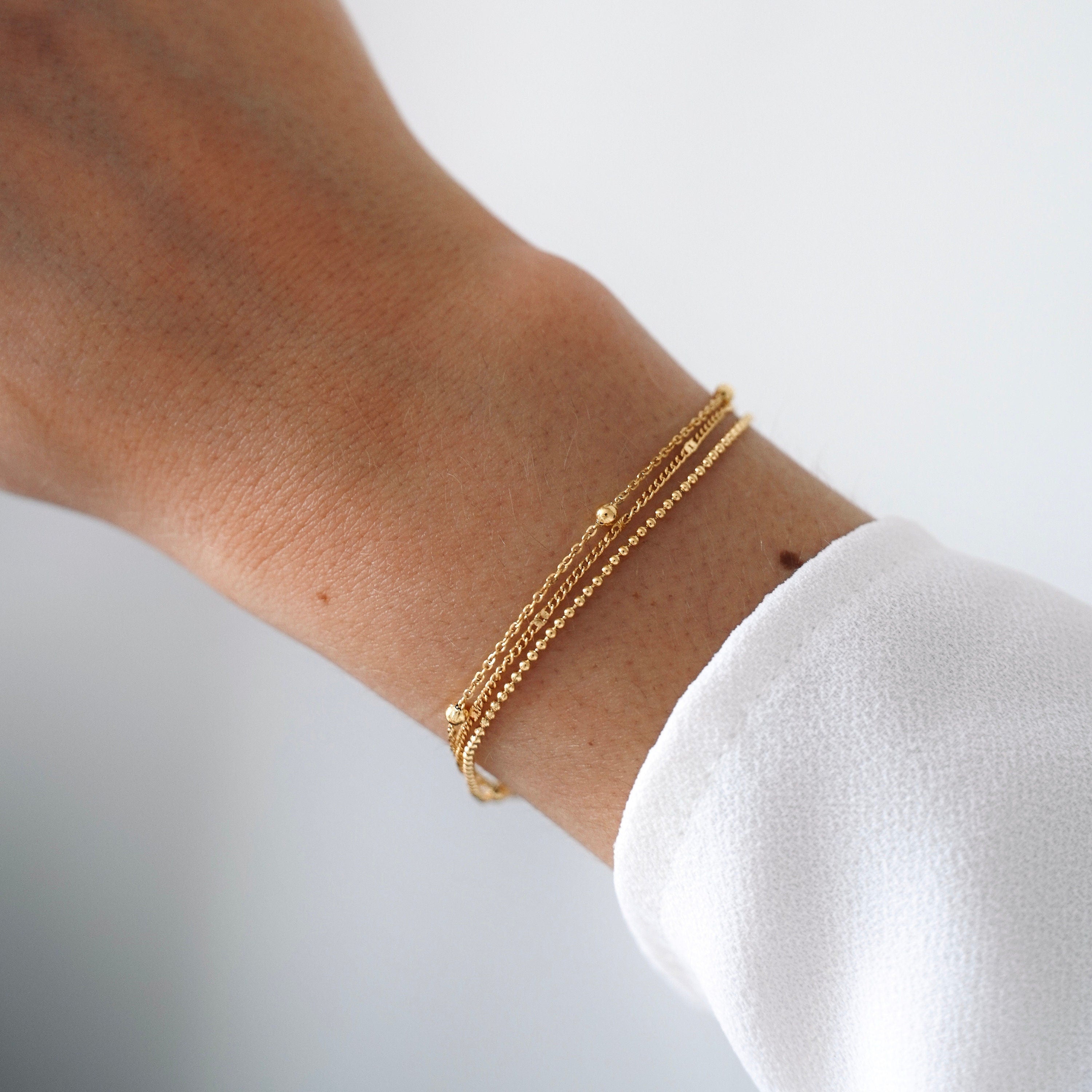 Bracelet femme triple rang chaine fine / Cadeau femme / Bracelet acier inoxydable