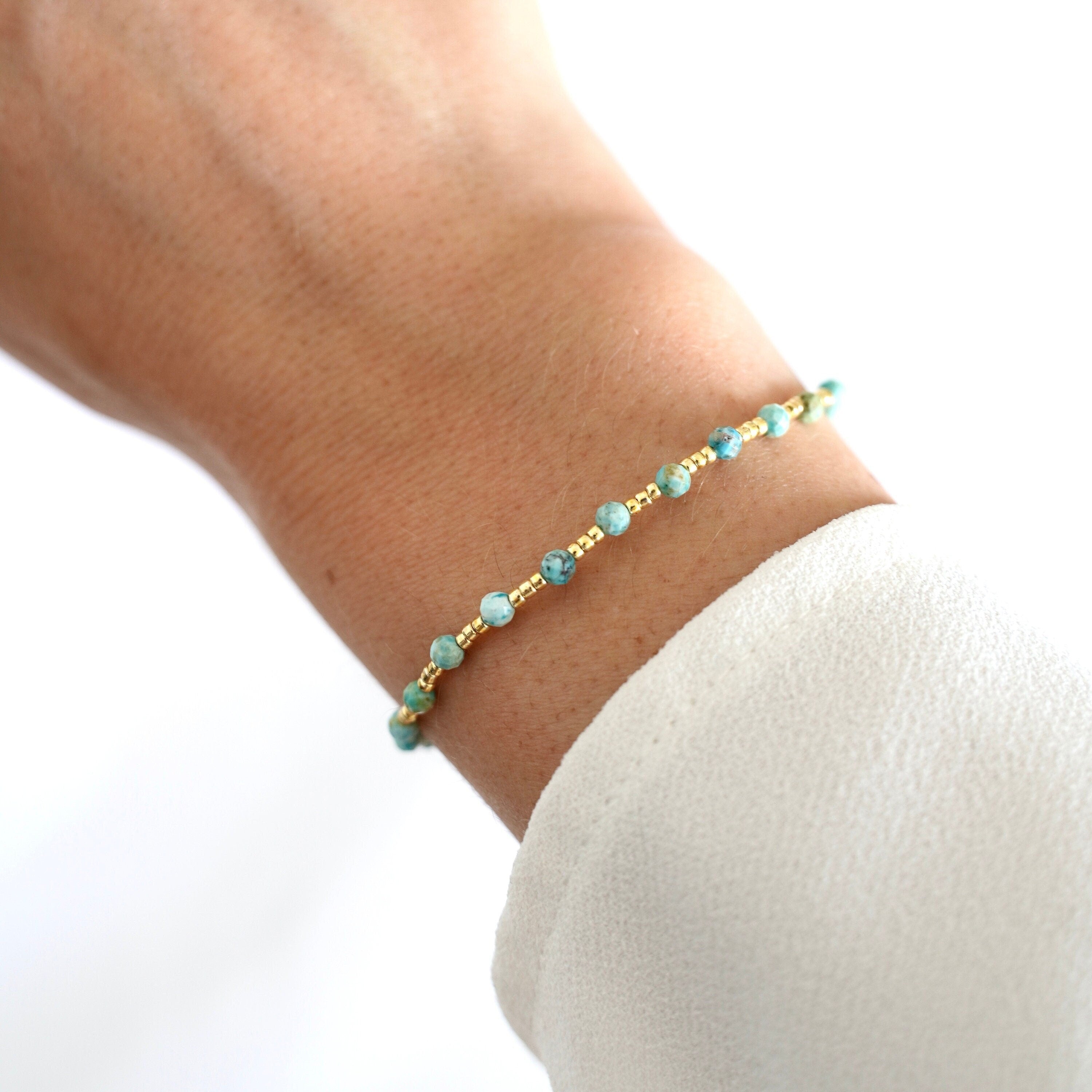 Bracelet femme pierre naturelle Turquoise d'Afrique / Bracelet coulissant perles bleu turquoise
