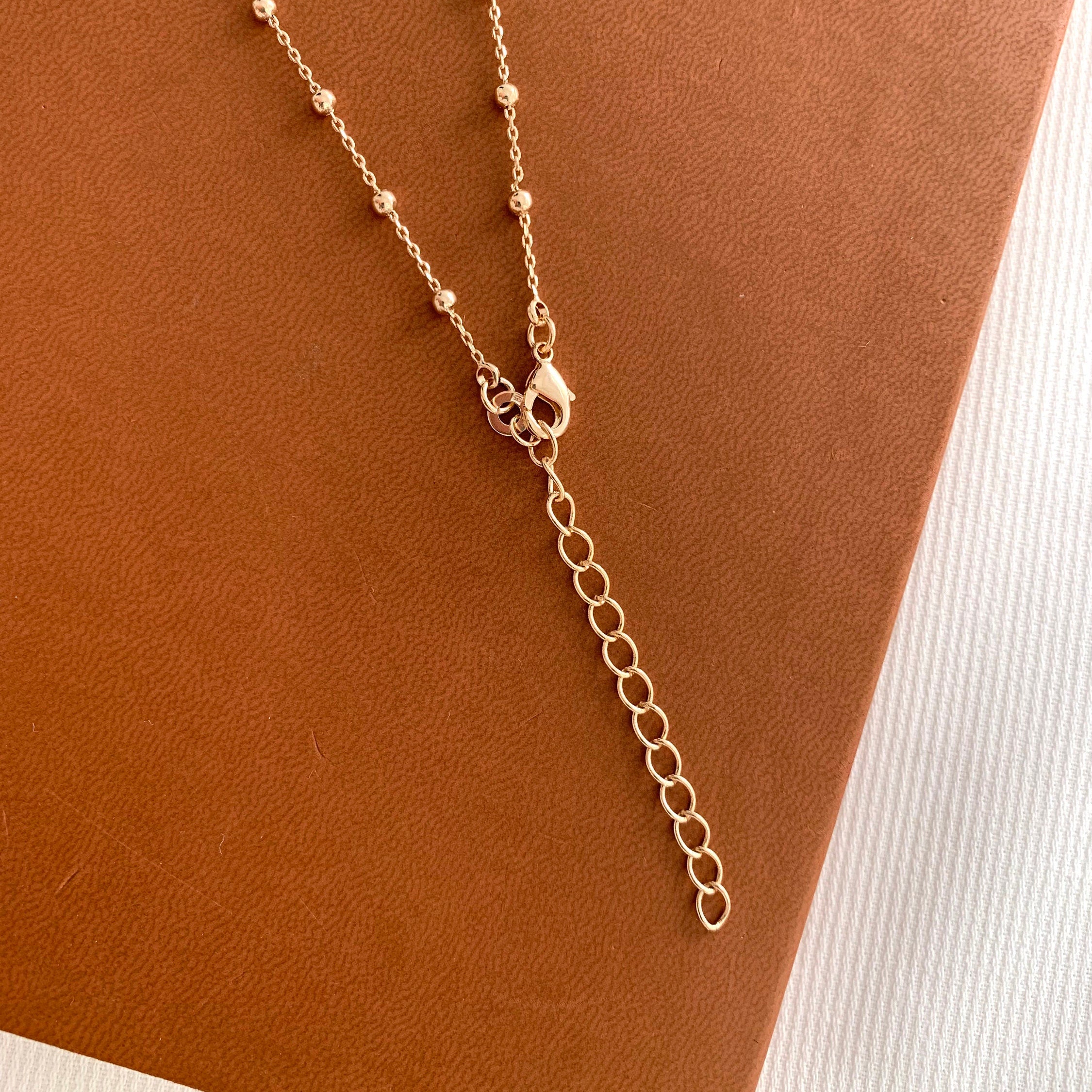 Collier Plaqué or 18k pendentif carré pierre naturelle Agate verte / Collier fin femme chaine à billes