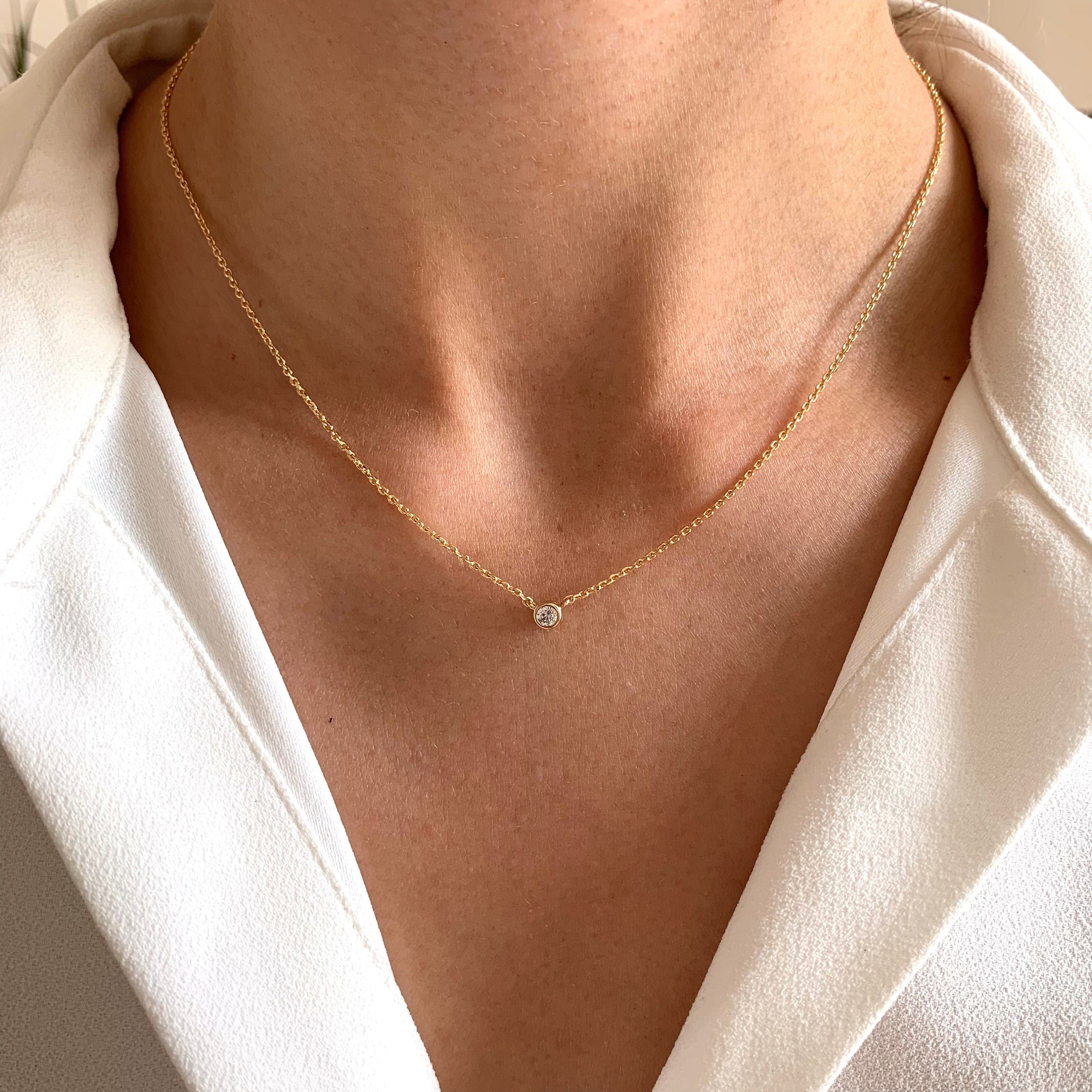 Collier plaqué or 18 carats pendentif rond oxyde de zirconium / Cadeau femme