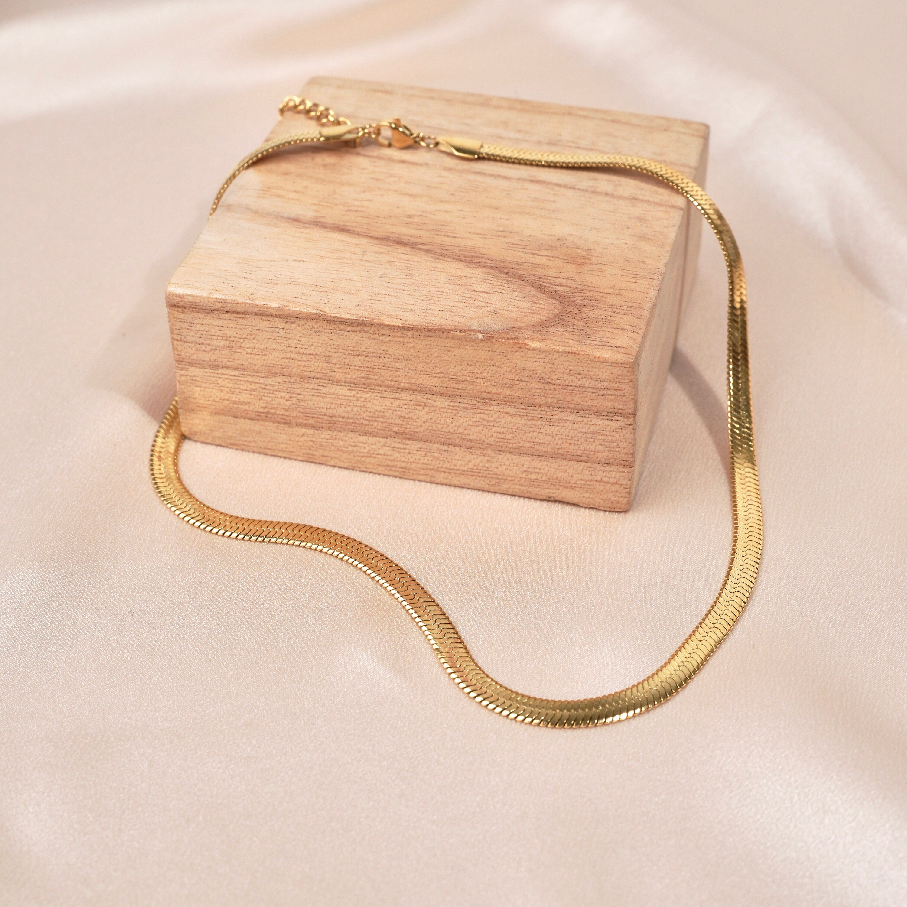 Collier chaine plate serpentine acier inoxydable / Collier femme doré chaine / Snake chain