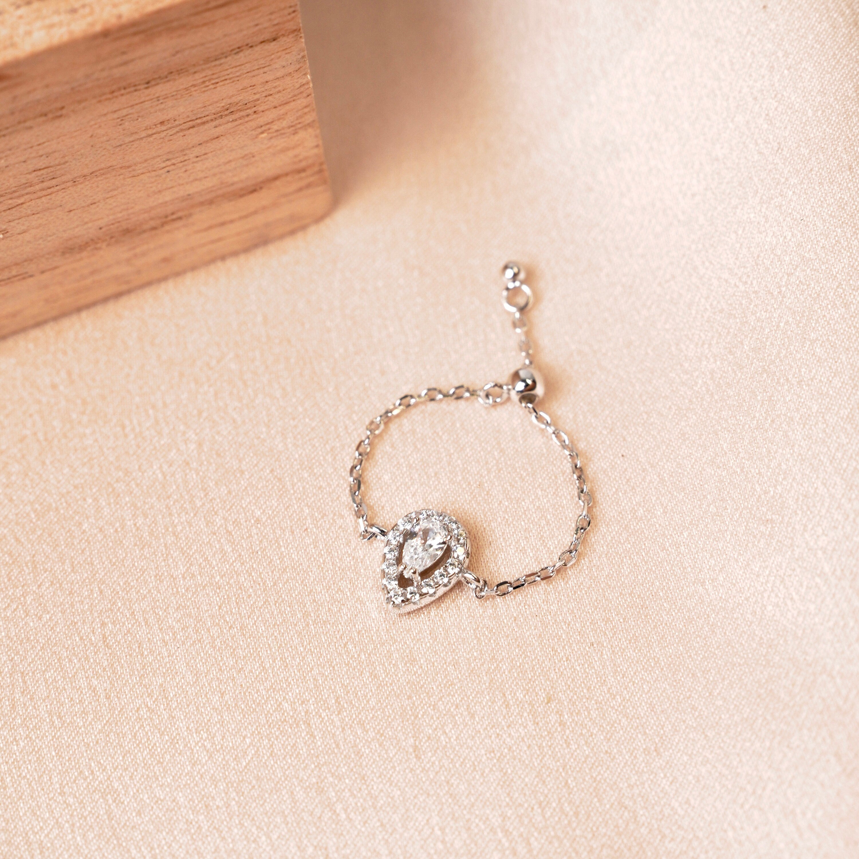 Bague femme Argent 925 brillant zirconium goutte / Bague réglable / Bague chaine brillant poire