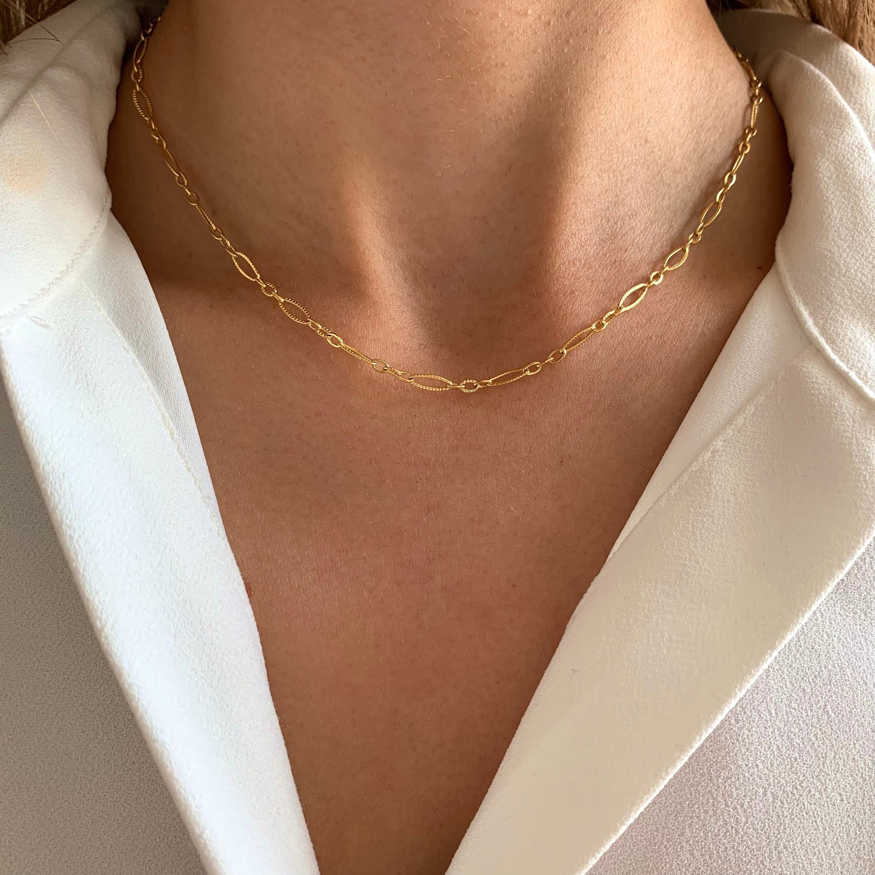 Collier chaine anneaux ovales acier inoxydable / Collier femme doré chaine épaisse
