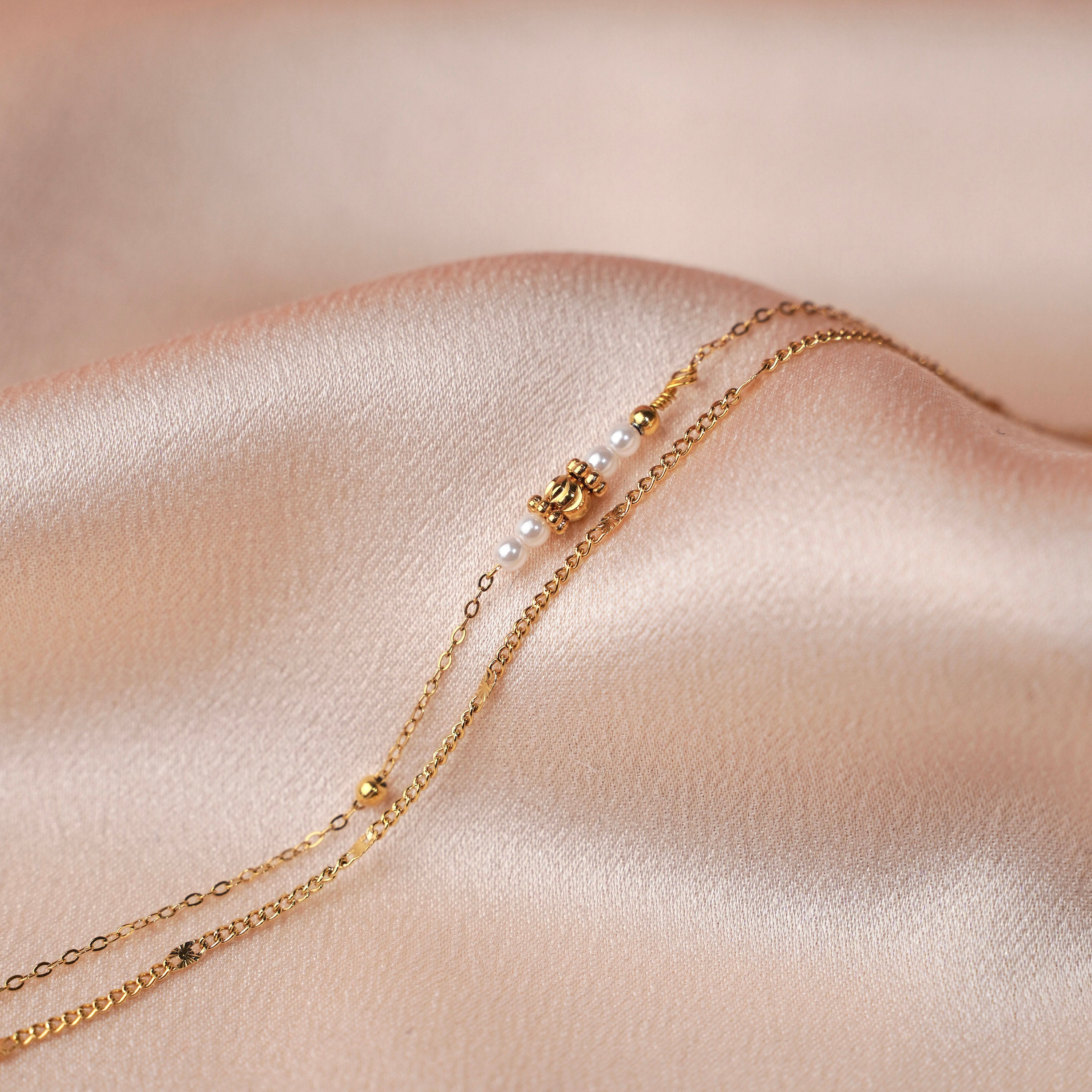 Bracelet double perles bleues / Bracelet fin acier inoxydable