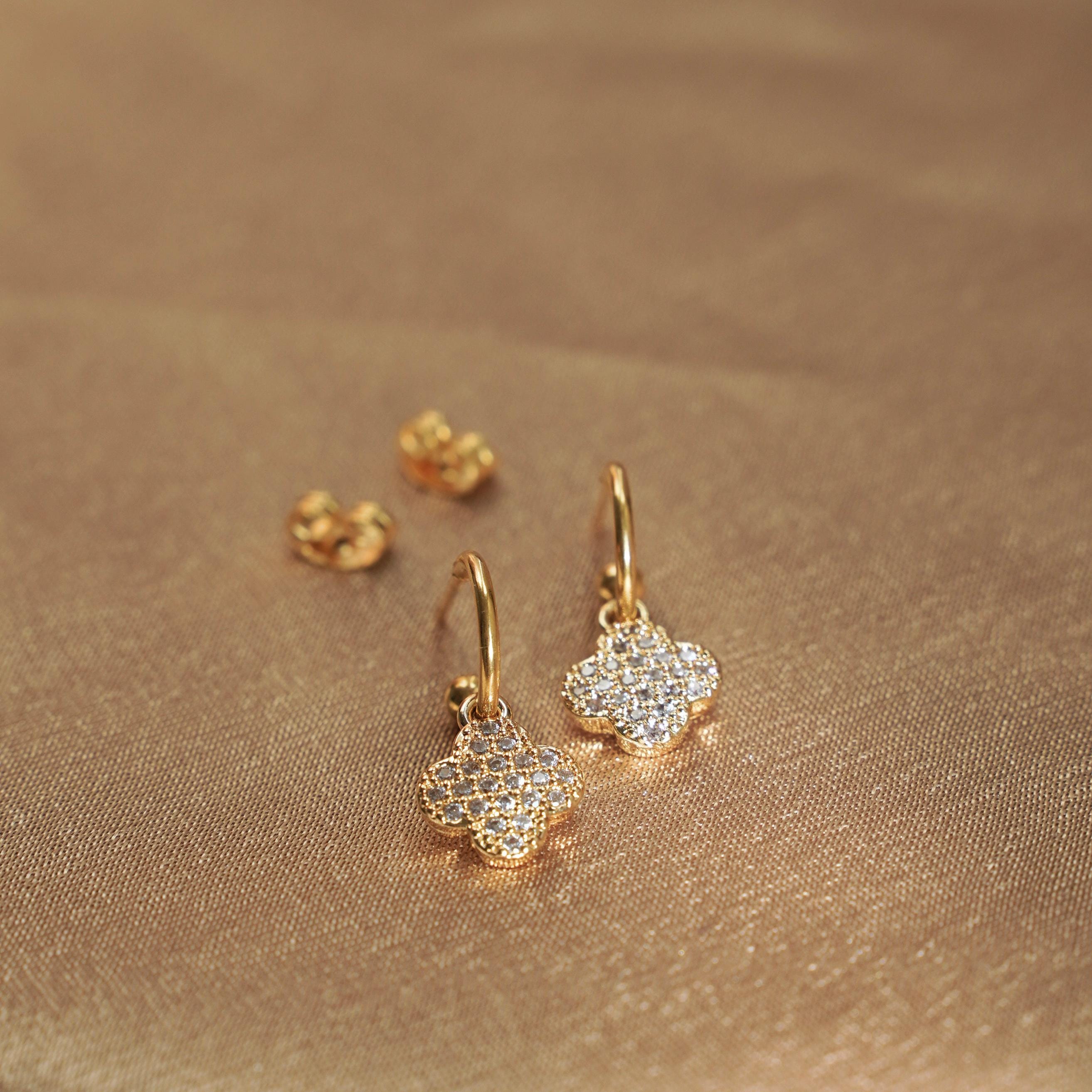 Boucles d'oreilles acier inoxydable pendantes trèfle brilliant