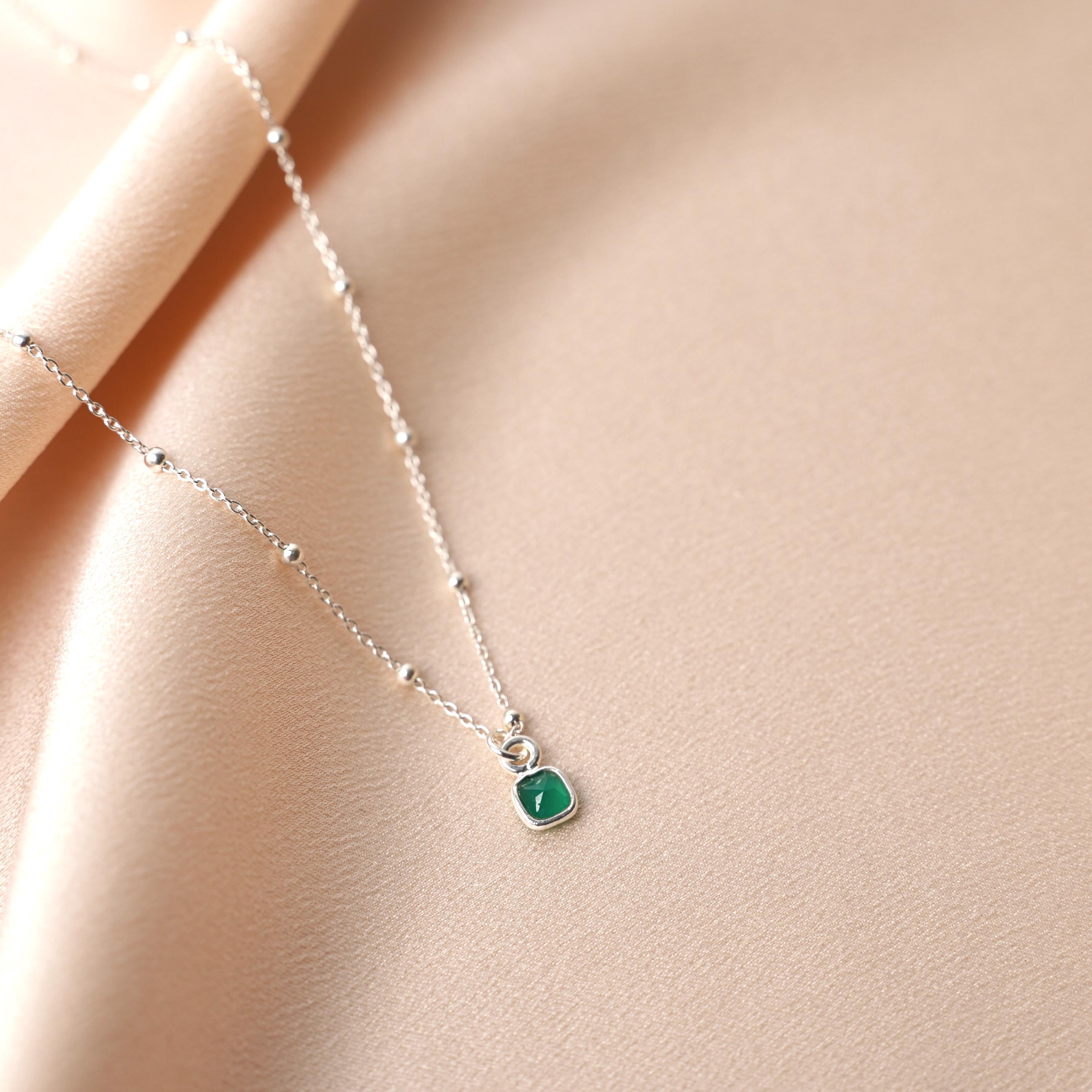 Collier Argent 925 pendentif carré pierre transparente / Collier fin femme chaine à billes