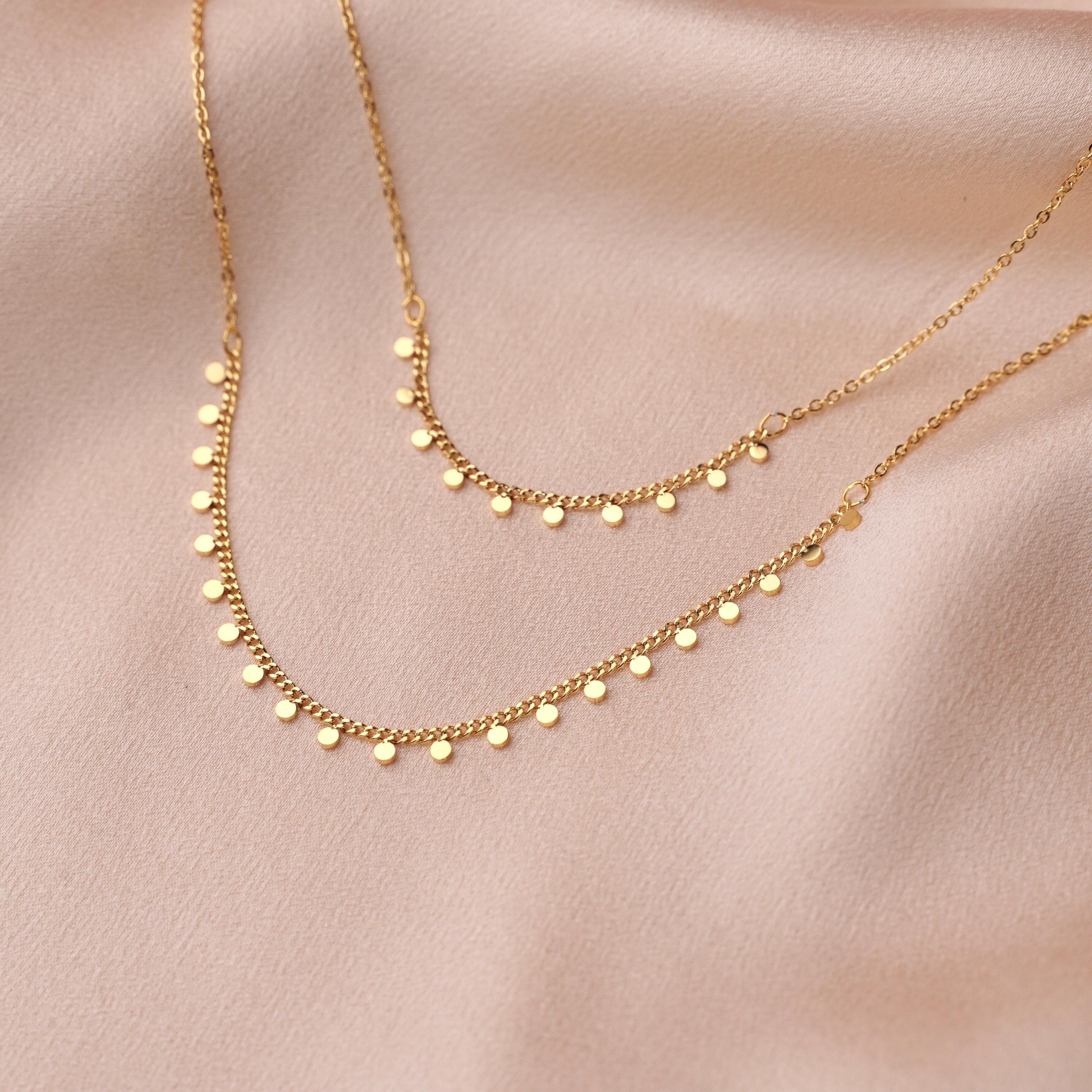 Collier fin double rang chaines / Collier femme minimaliste chaine à billes acier inoxydable
