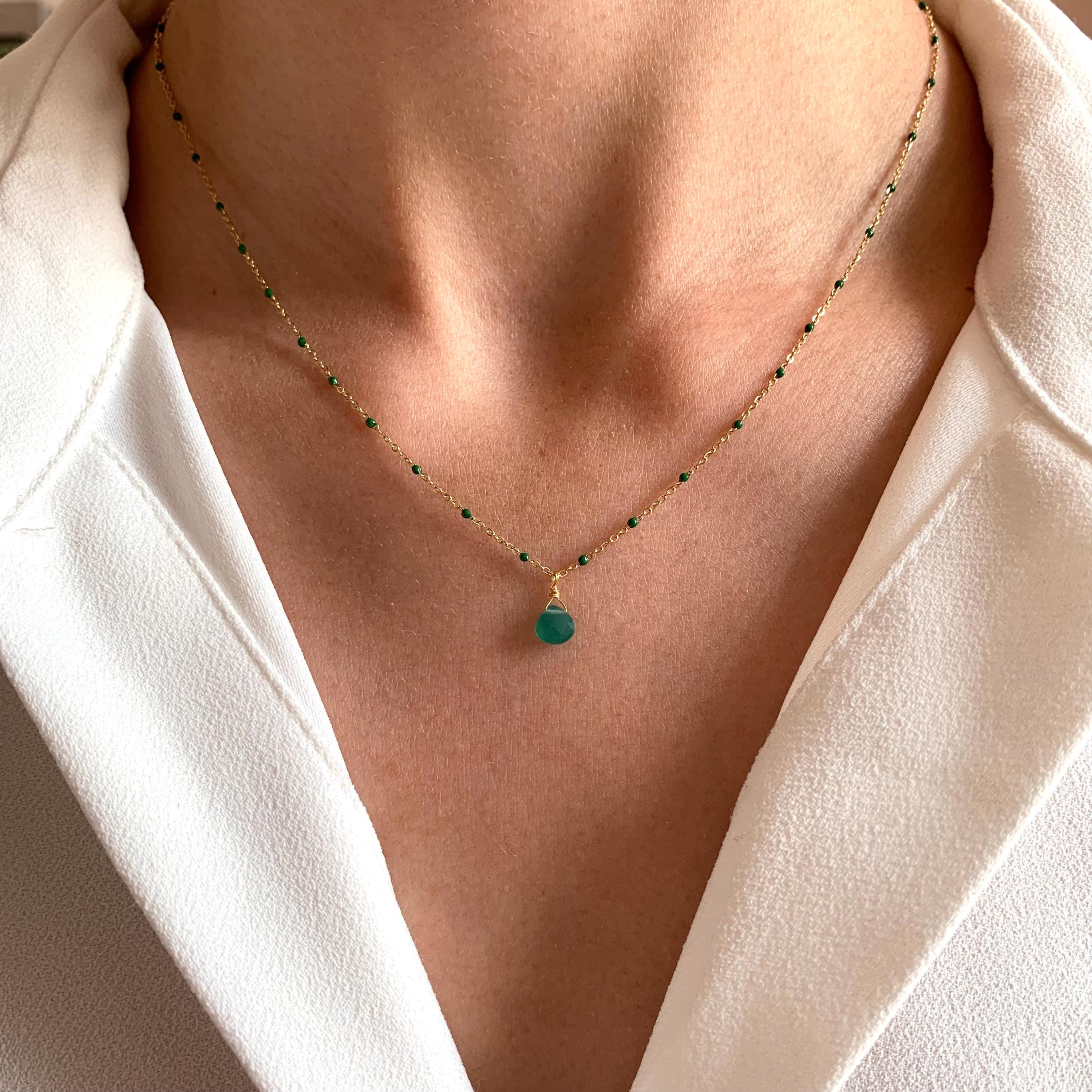 Collier acier inoxydable pendentif pierre Lapis Lazuli / Collier femme minimaliste chaine