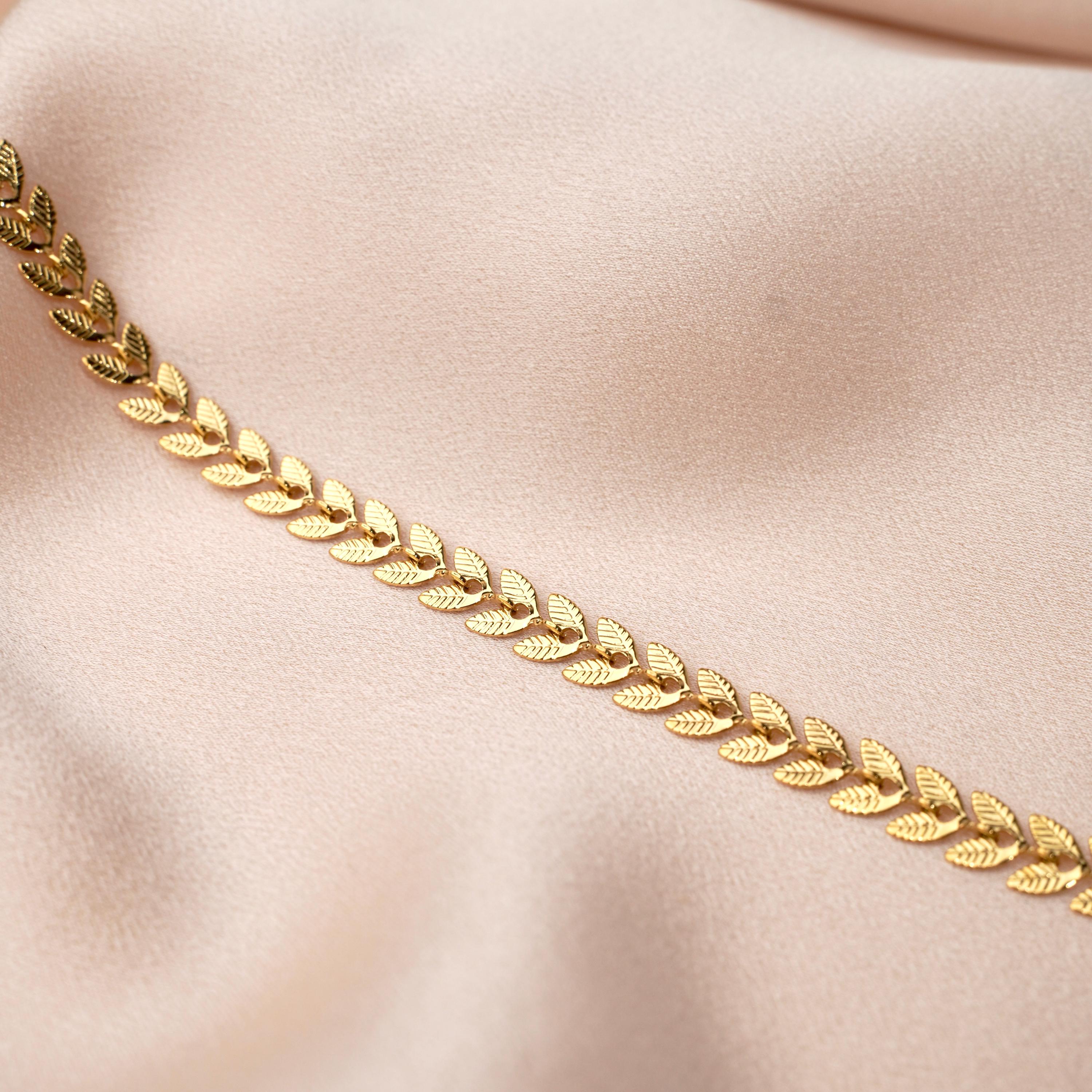 Collier chaine épis ras de cou doré / Collier femme chaine laurier / Collier femme chaine chevron