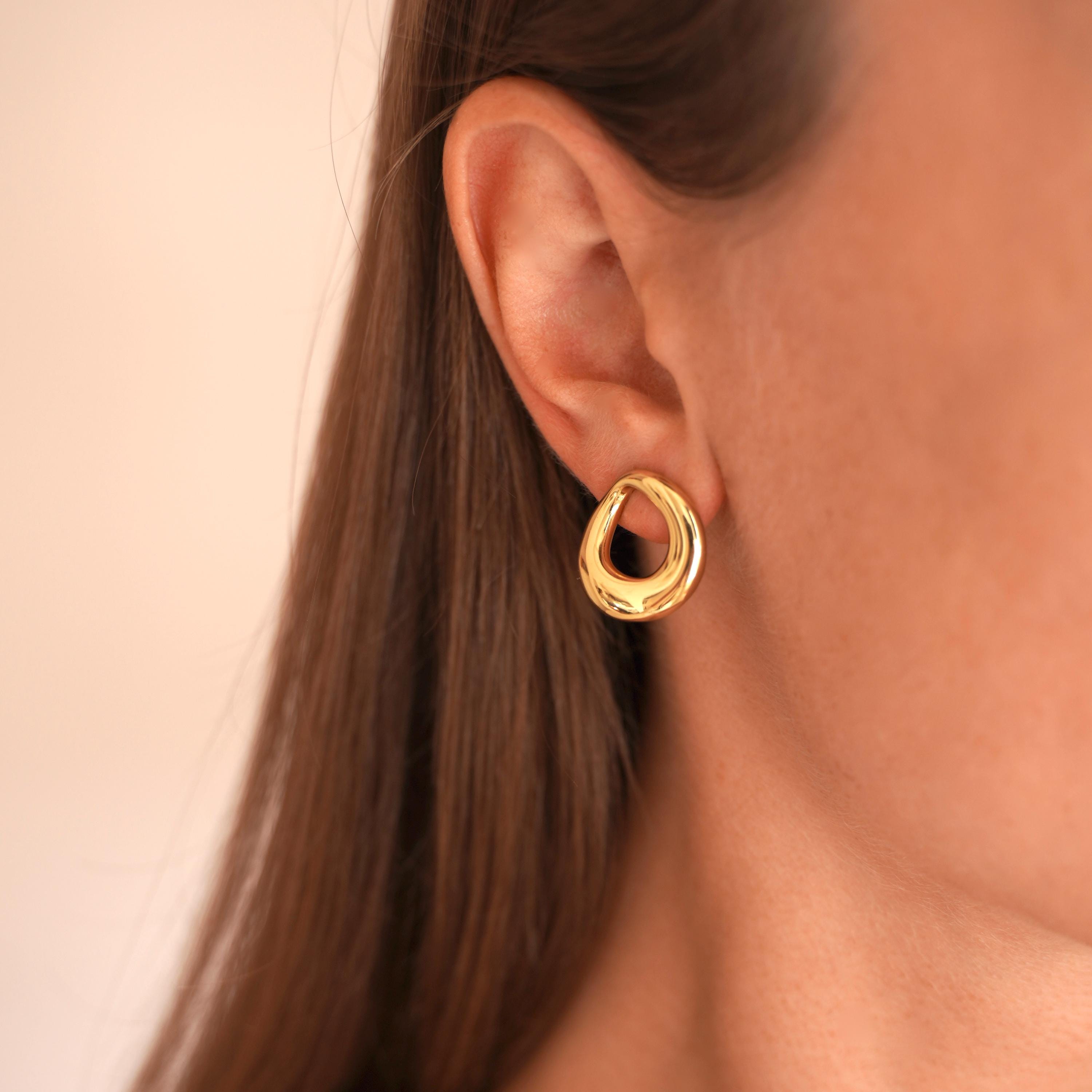 Boucles d'oreilles acier inoxydable rondes bombées / Boucles d'oreilles anneau