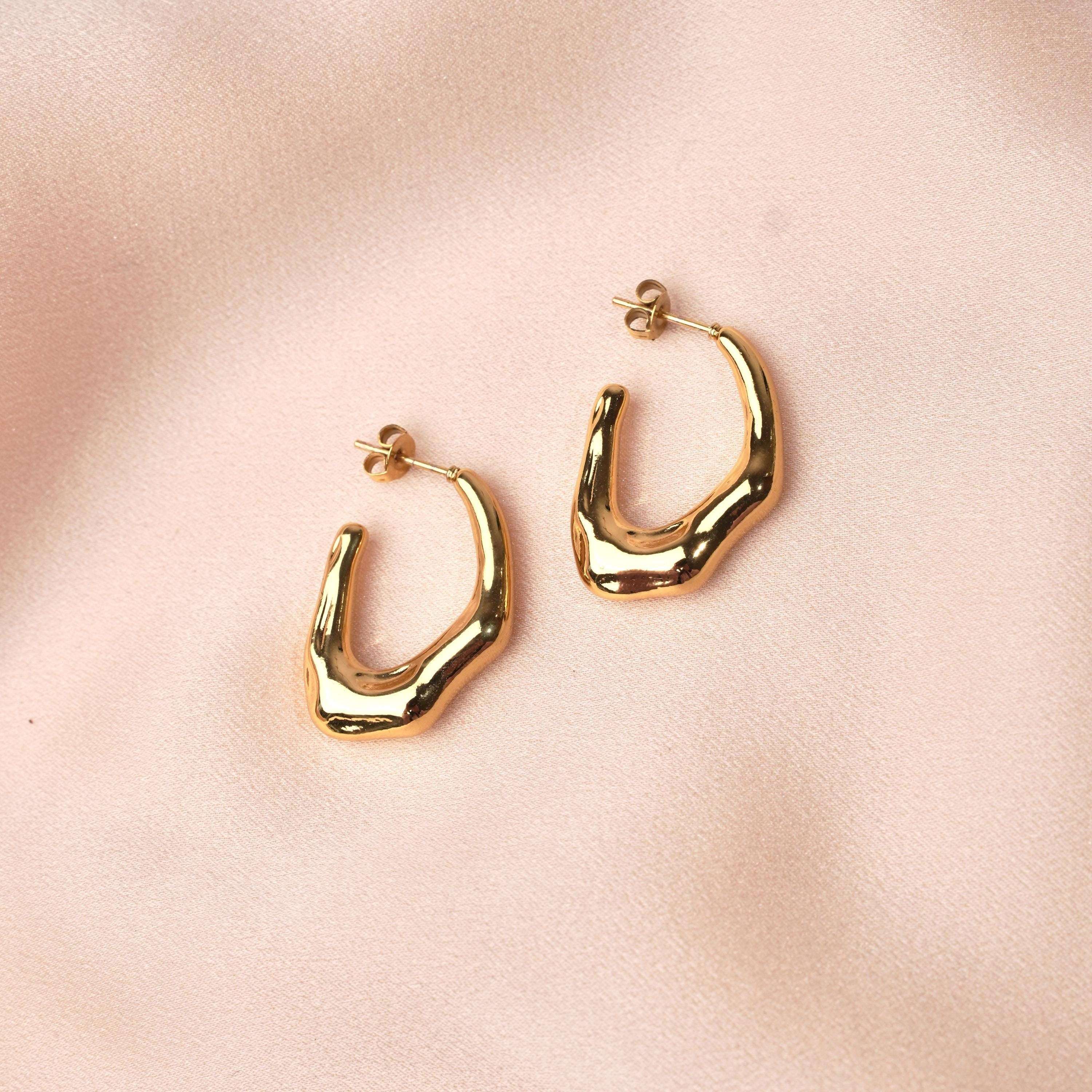 Boucles d'oreilles pendantes acier inoxydable / Boucles d'oreilles tendance bombées