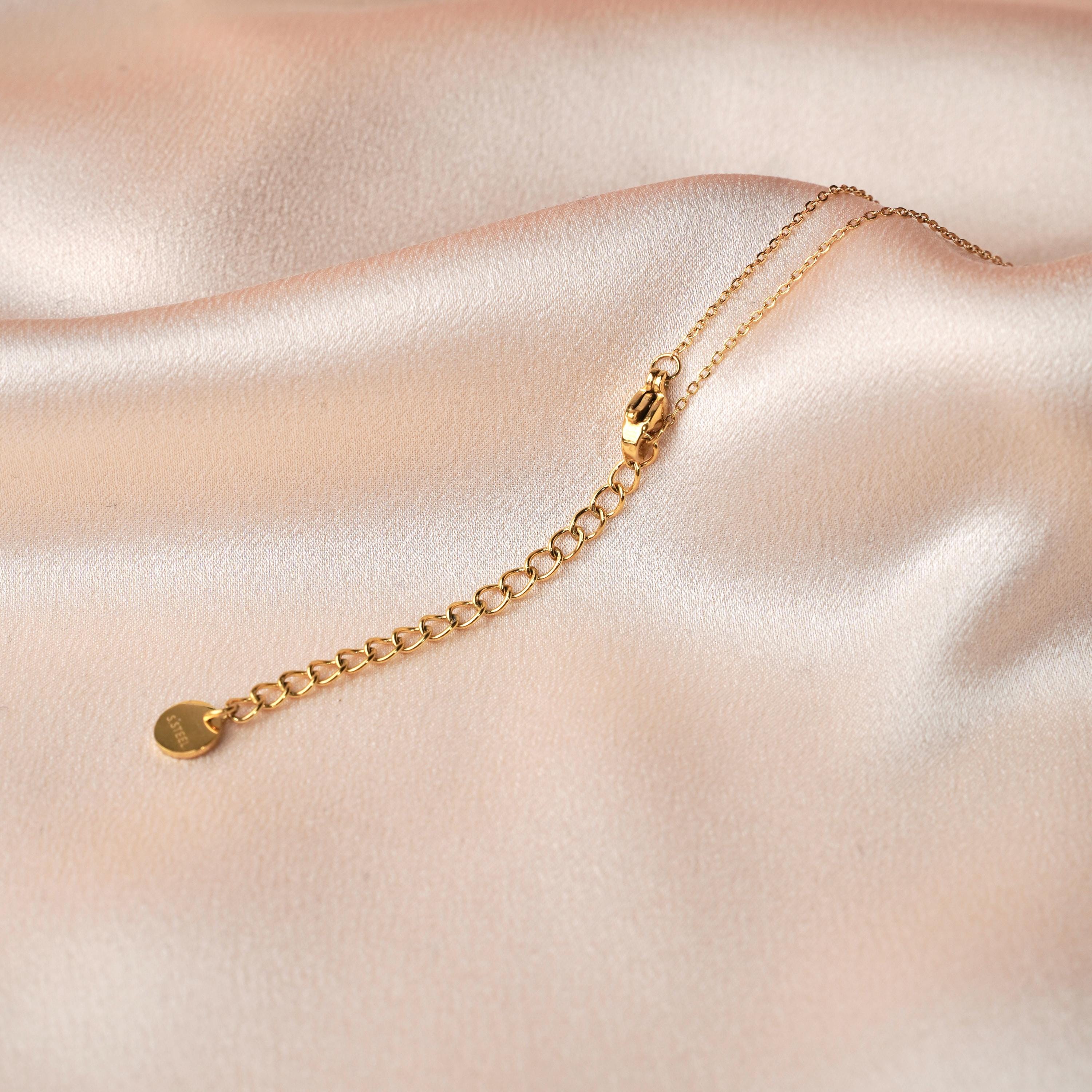 Collier fin chaine acier inoxydable pendentifs pierres Agathe verte / Collier femme minimaliste chaine fine pierre naturelle goutte