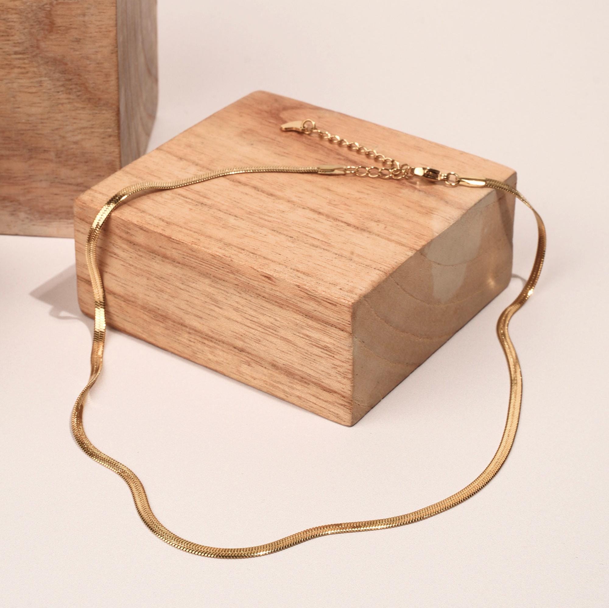 Collier chaine plate serpentine acier inoxydable / Collier femme doré chaine / Snake chain