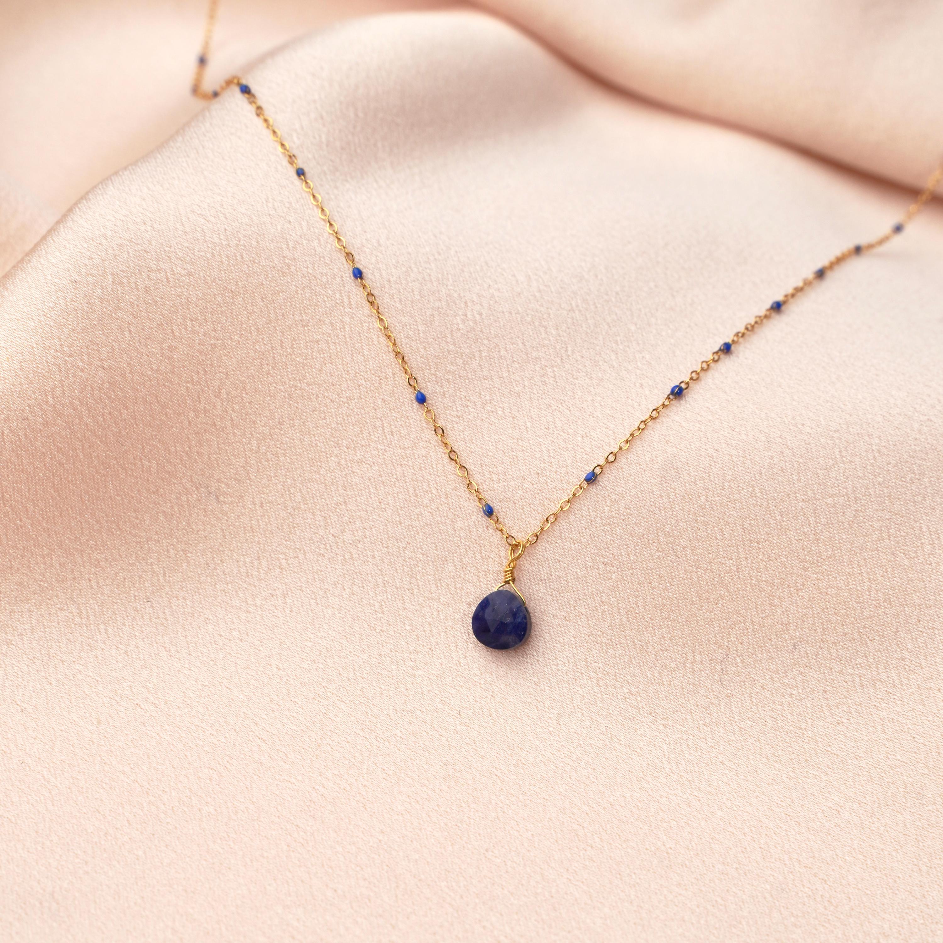 Collier acier inoxydable pendentif pierre rose fuschia / Collier femme minimaliste chaine