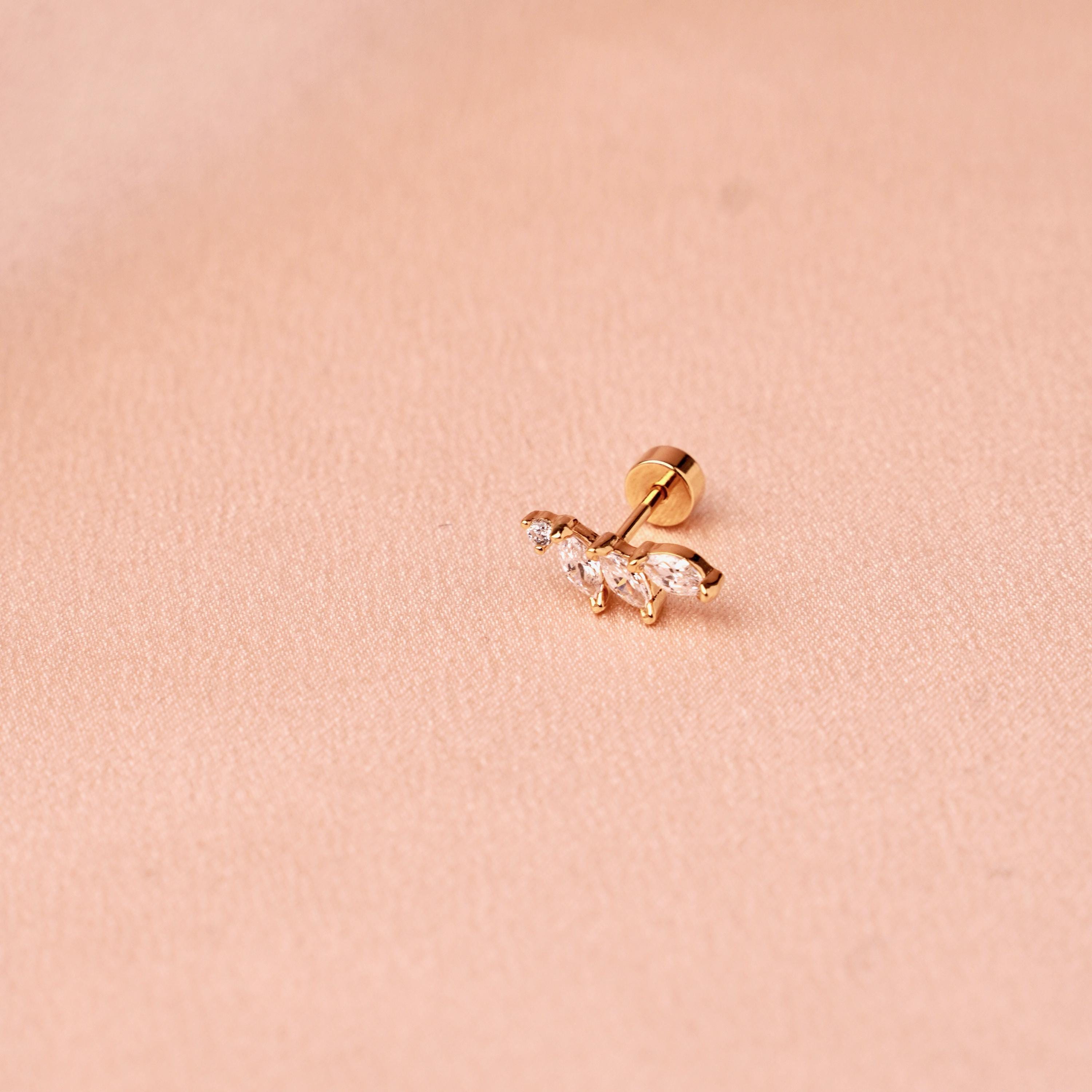 Piercing d'oreille en oxyde de zirconium et acier inoxydable / Boucle d'oreille individuelle