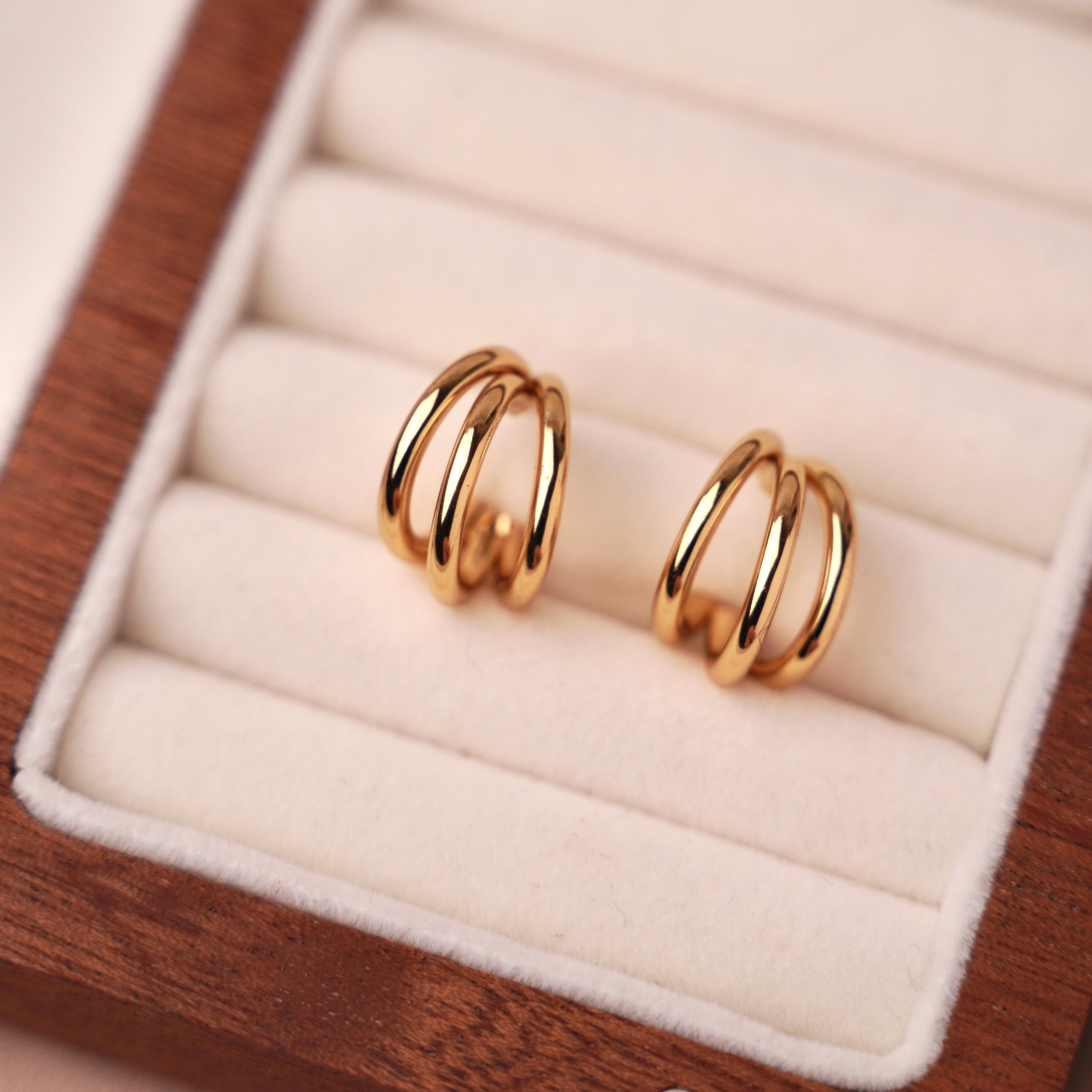 Boucles d'oreilles acier inoxydable trois anneaux / Boucles d'oreilles anneaux triples créoles