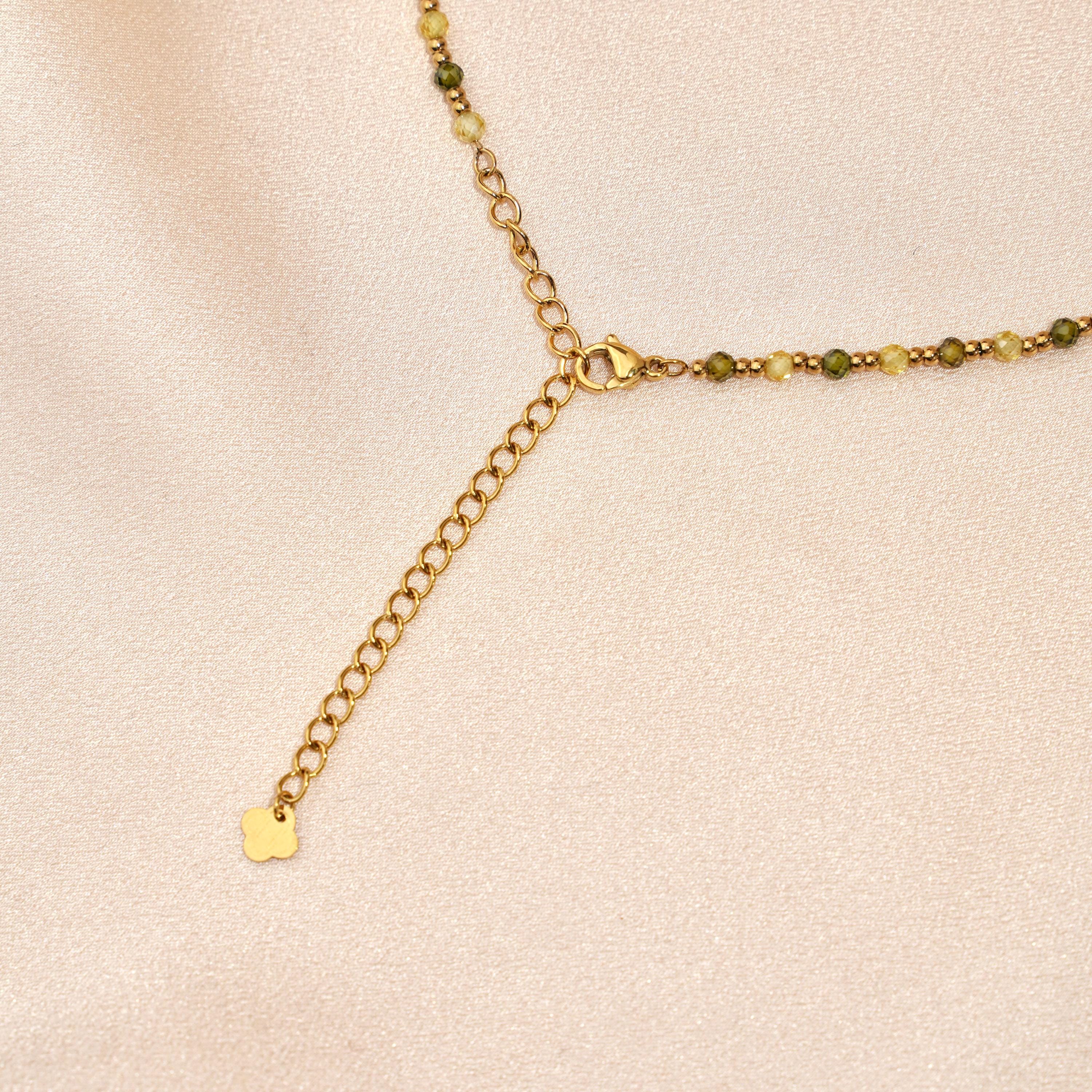 Collier en perles vertes / Collier femme perles en cristal vert et acier inoxydable