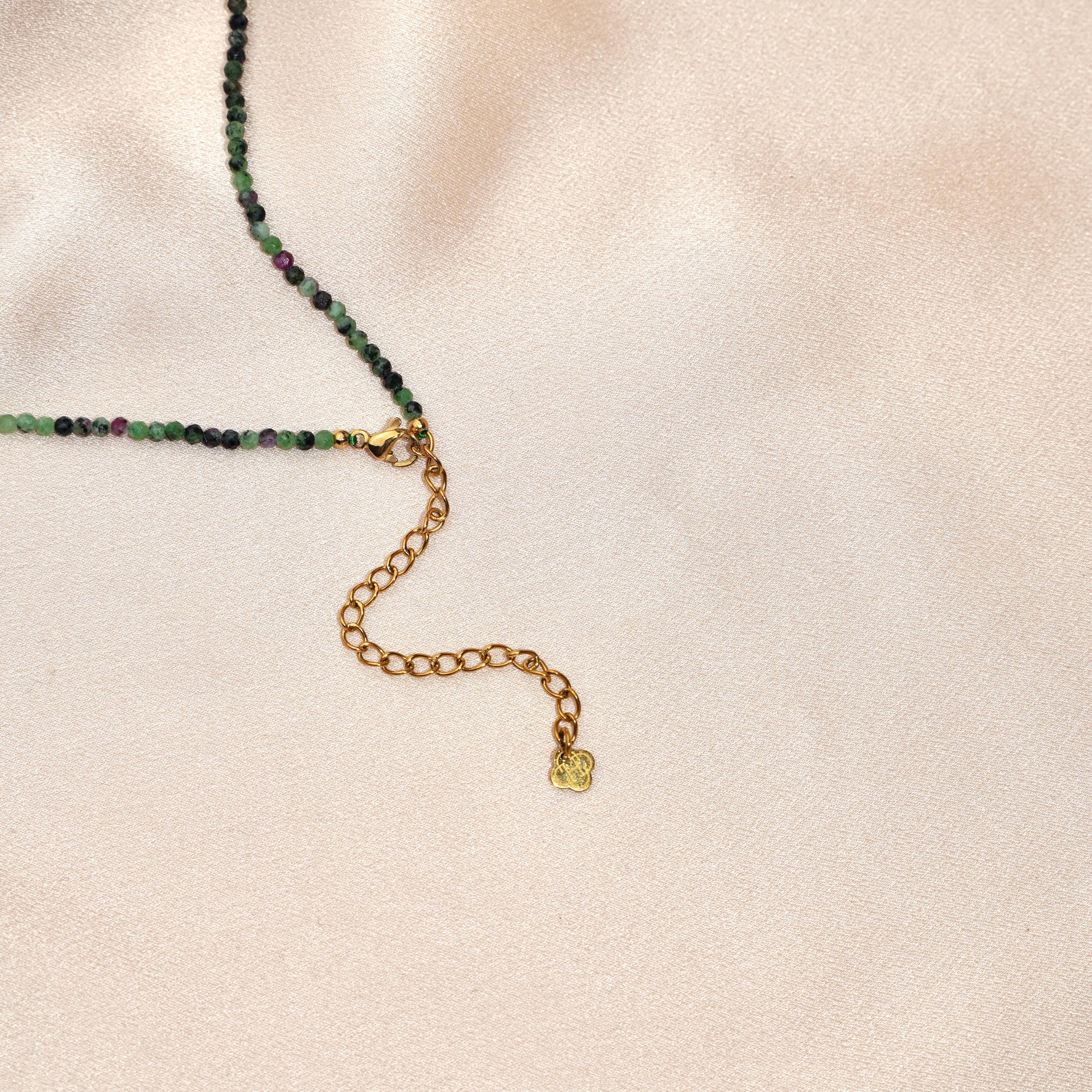 Collier pierre naturelle Rubis zoisite / Collier femme perles vertes et rose, pierre en forme de goutte