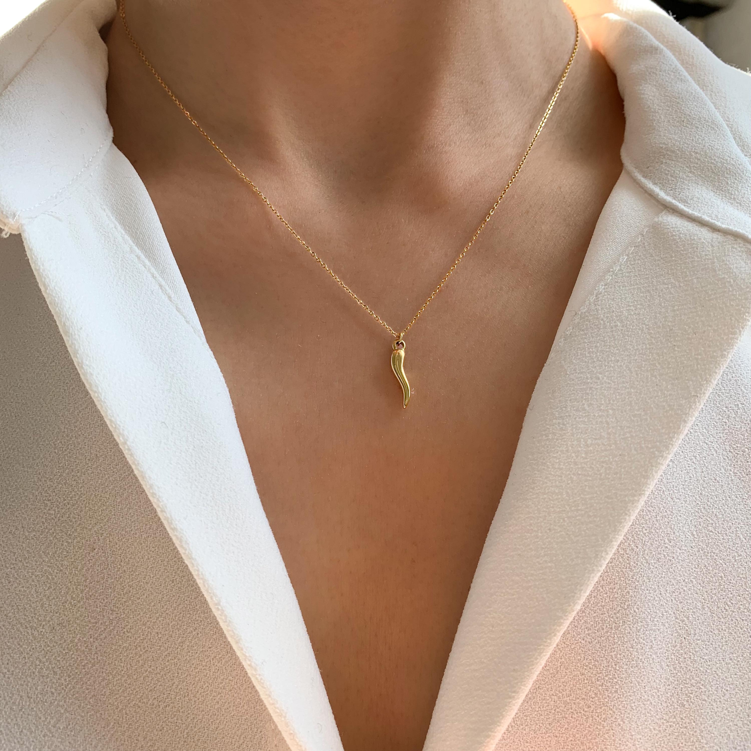 collier piment doré en acier inoxydable, collier fin pendentif piment