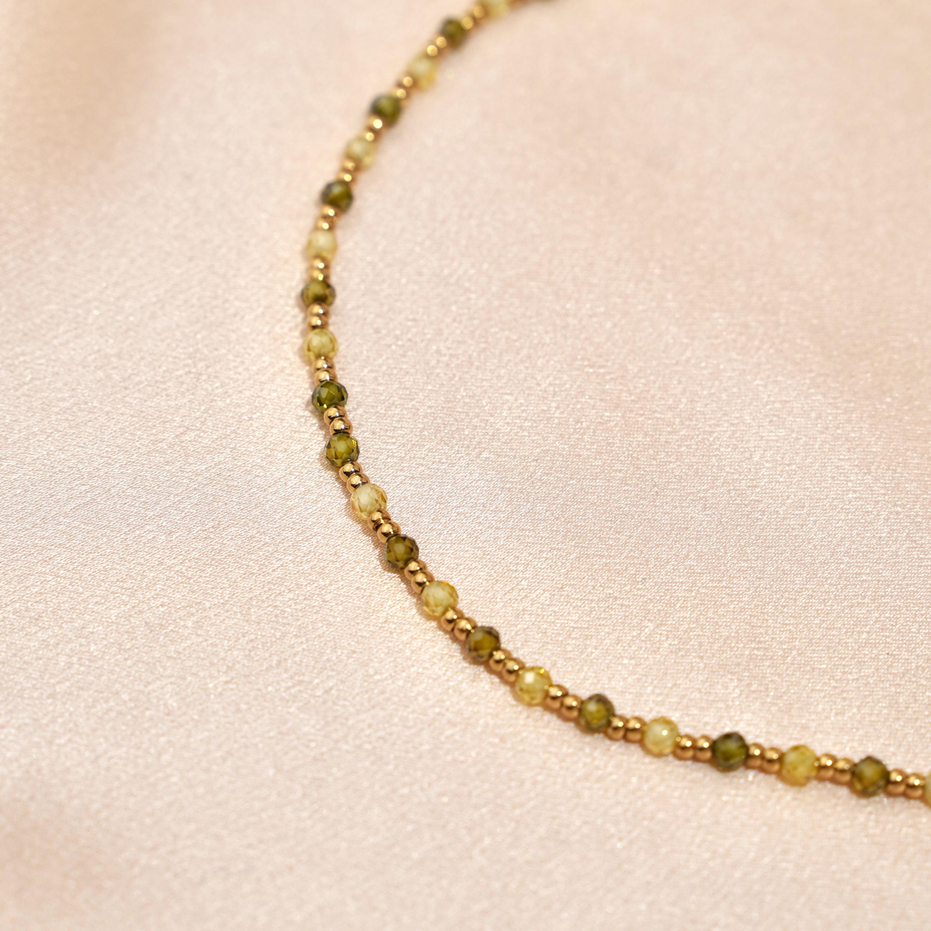 Collier en perles vertes / Collier femme perles en cristal vert et acier inoxydable