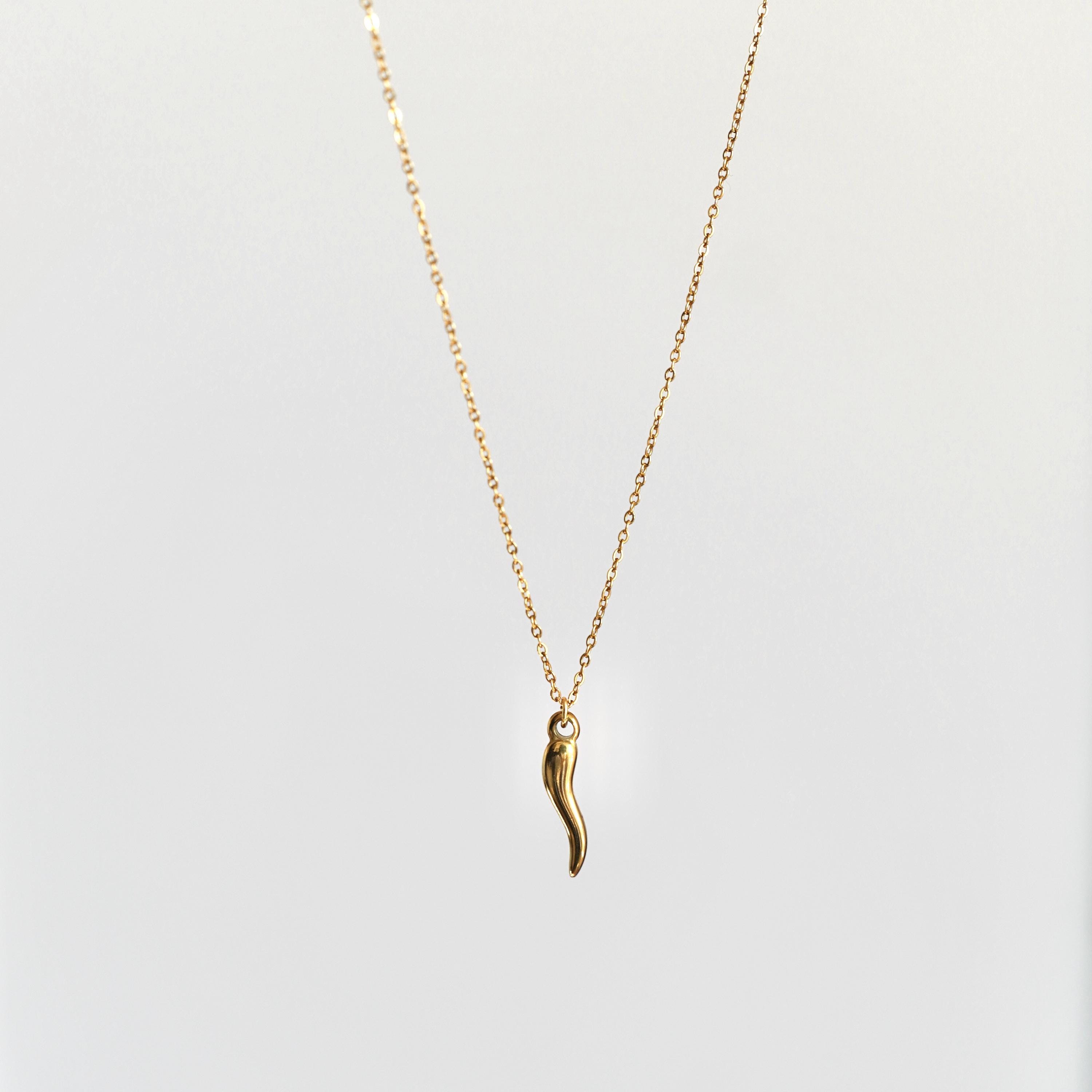 Collier piment doré en acier inoxydable / Collier femme fin pendentif piment
