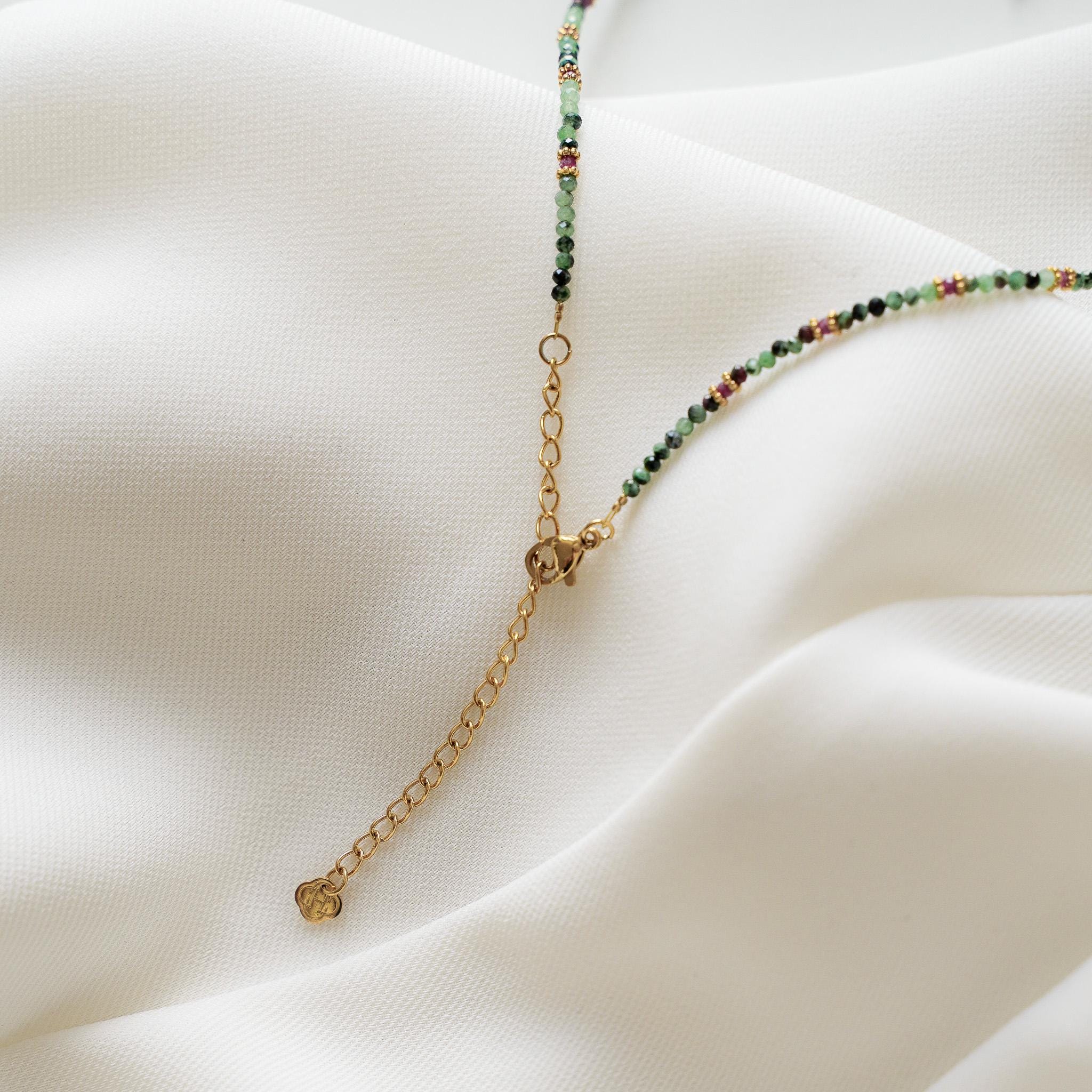 Collier pierre naturelle Rubis Zoisite / Collier femme perles vertes
