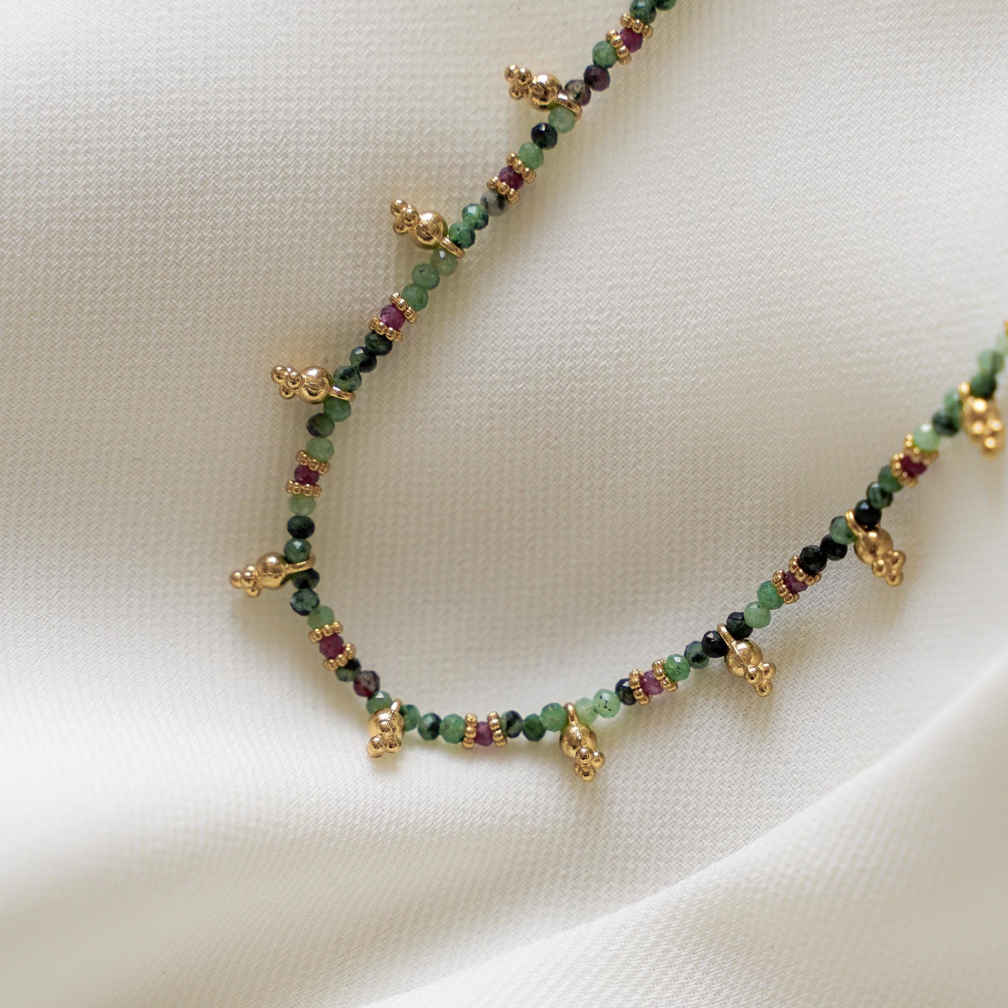 Collier pierre naturelle Rubis Zoisite / Collier femme perles vertes