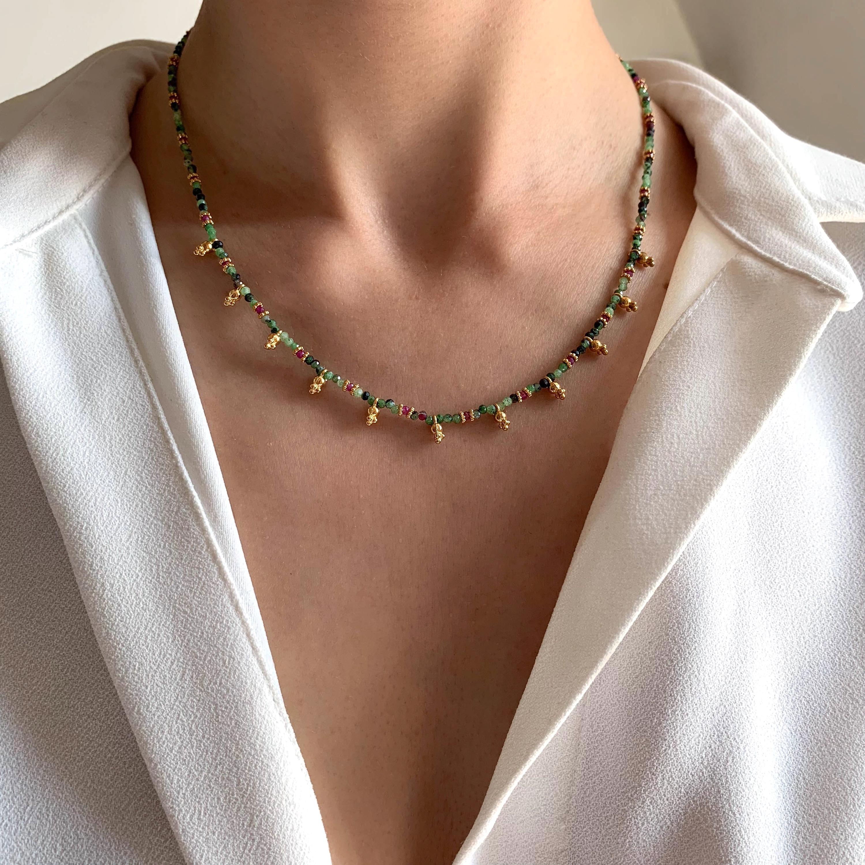 Collier pierre naturelle Rubis Zoisite / Collier femme perles vertes