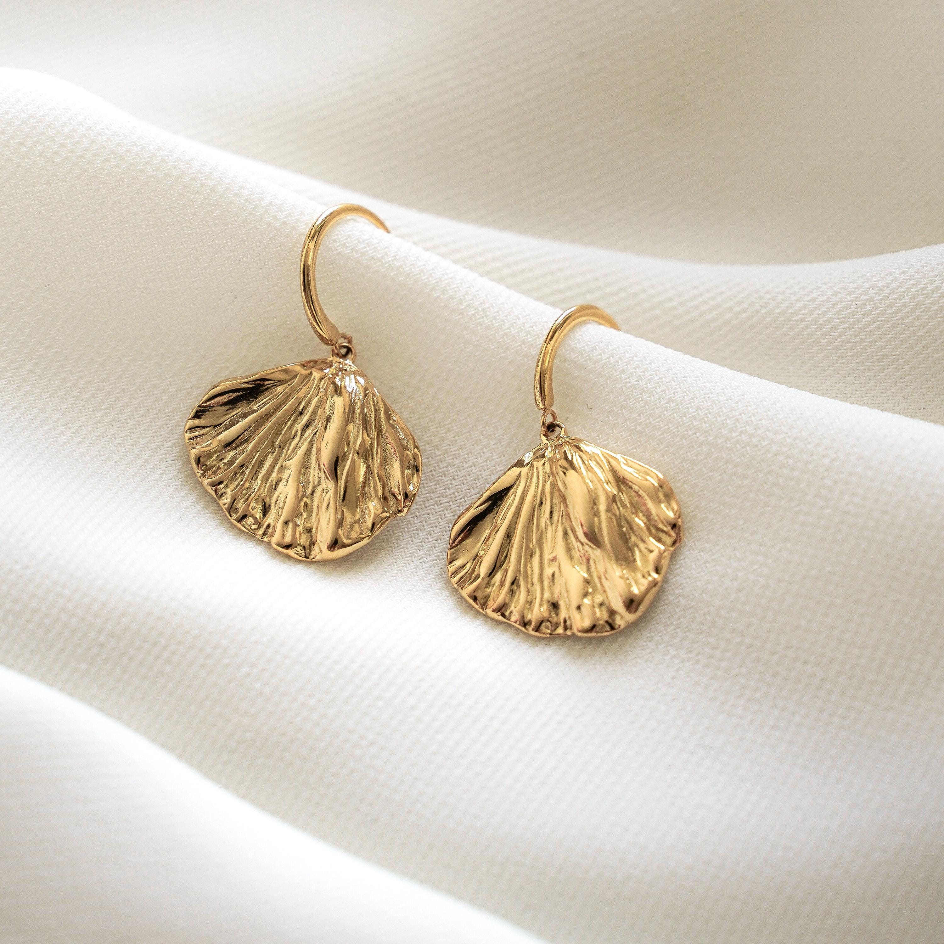 Boucles d'oreilles pendantes feuilles ginko en acier inoxydable